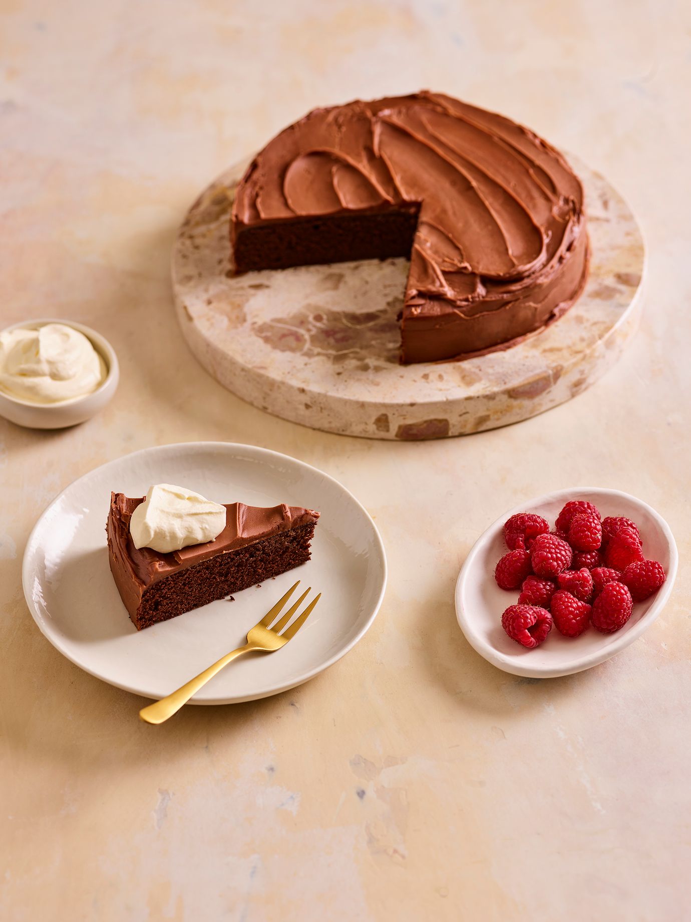 Steamed chocolate cake with whipped ganache