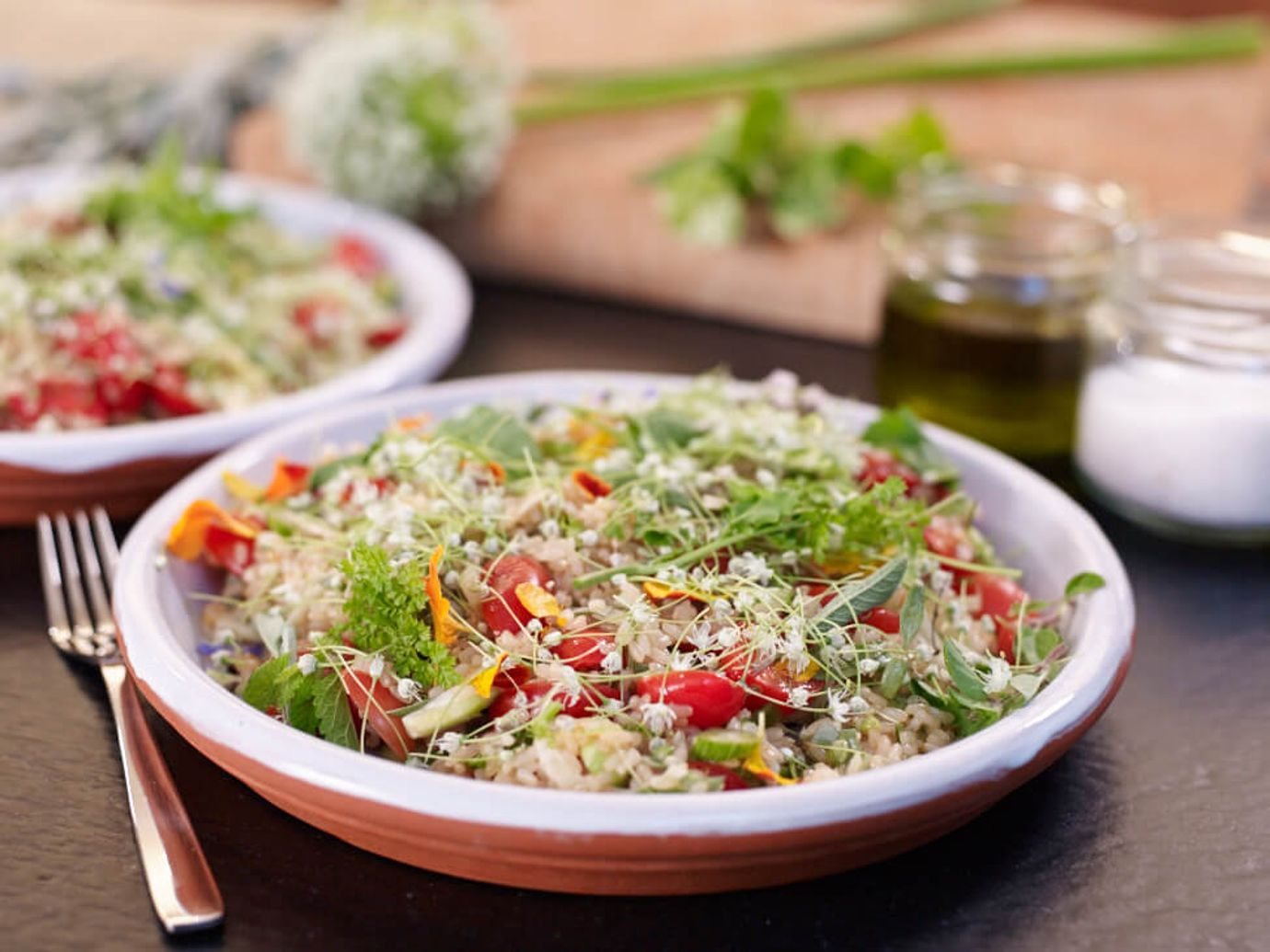 Fermented brown rice, tomato, fennel, salt bush salad