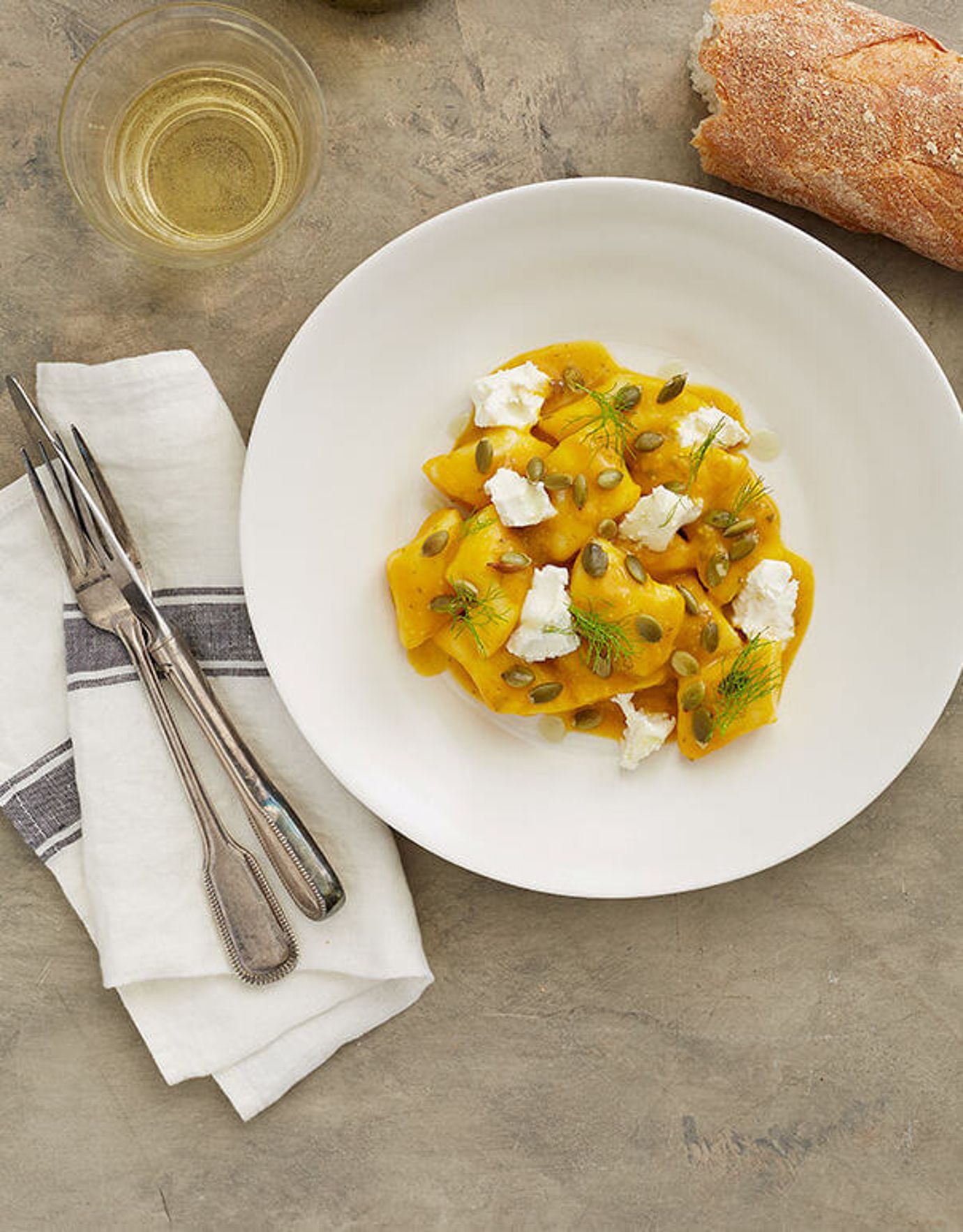 Gnocchi with pumpkin puree and caper butter