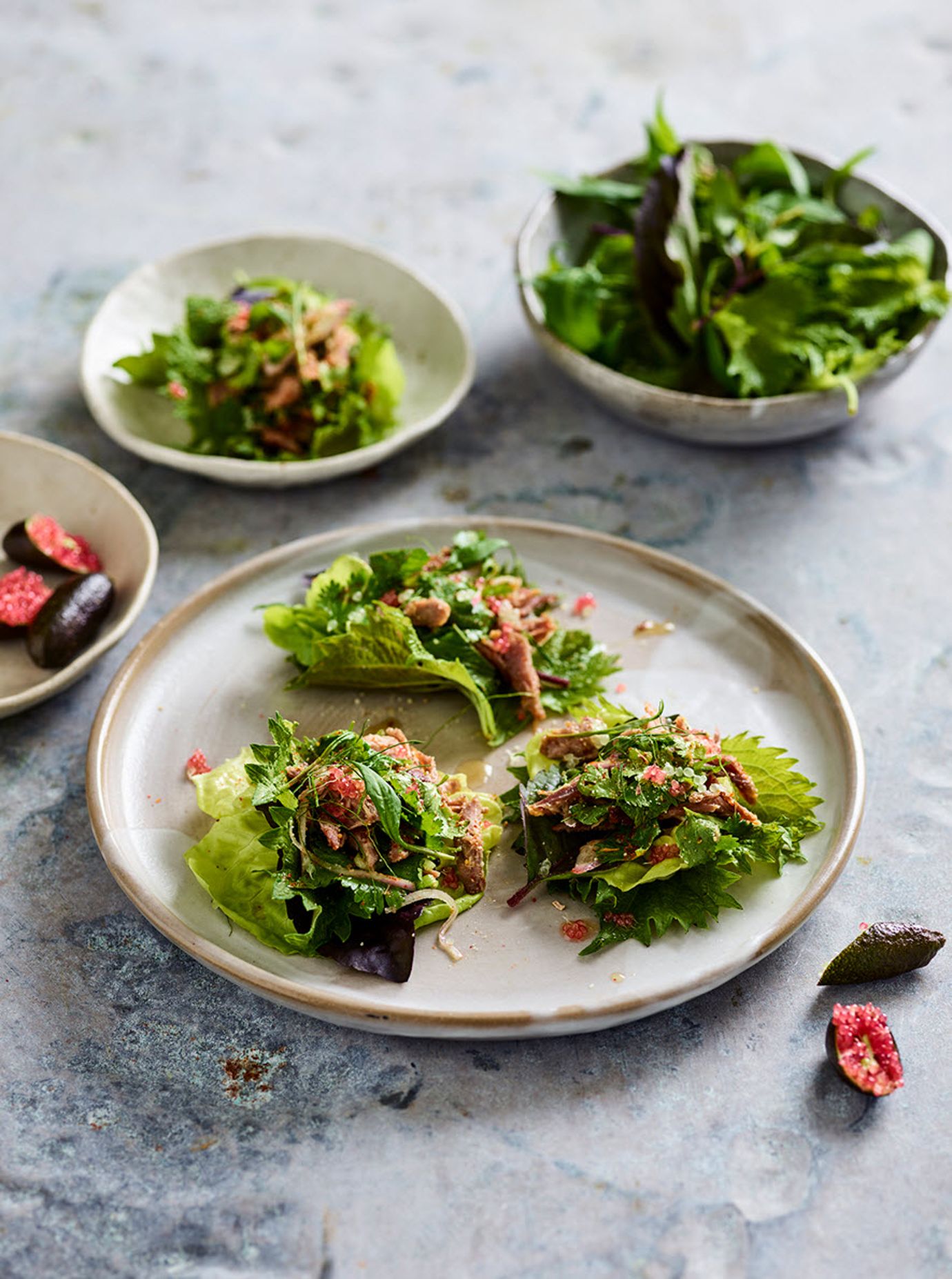Duck confit larb in lettuce cups