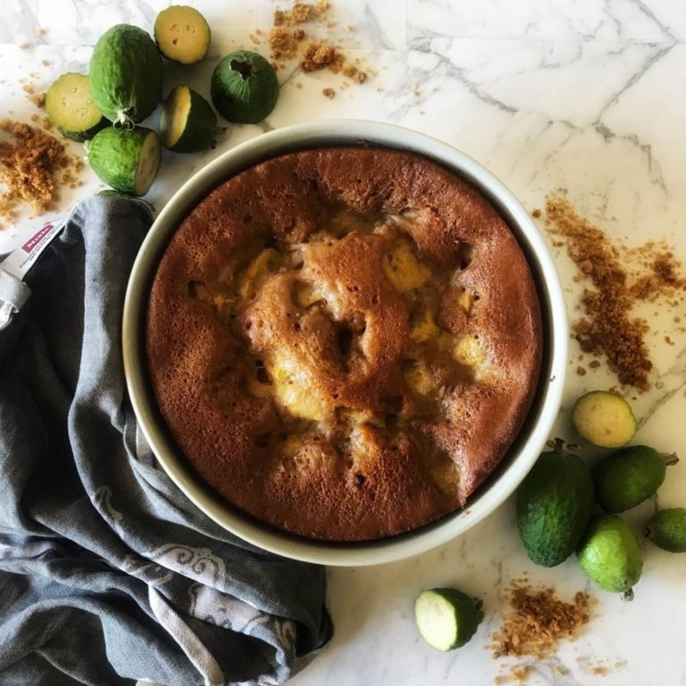 Feijoa and caramel steamed pudding with spiced crumble