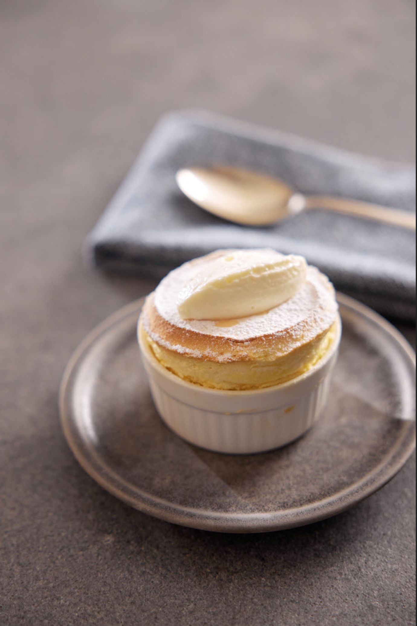 Passionfruit soufflé with goat's fromage frais
