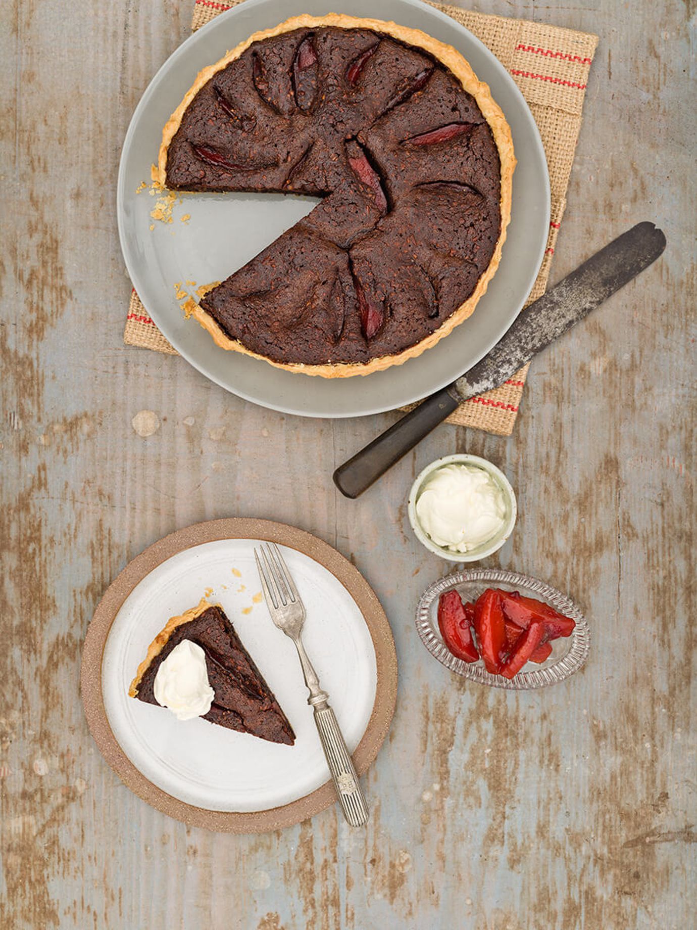 Chocolate, quince and almond tart
