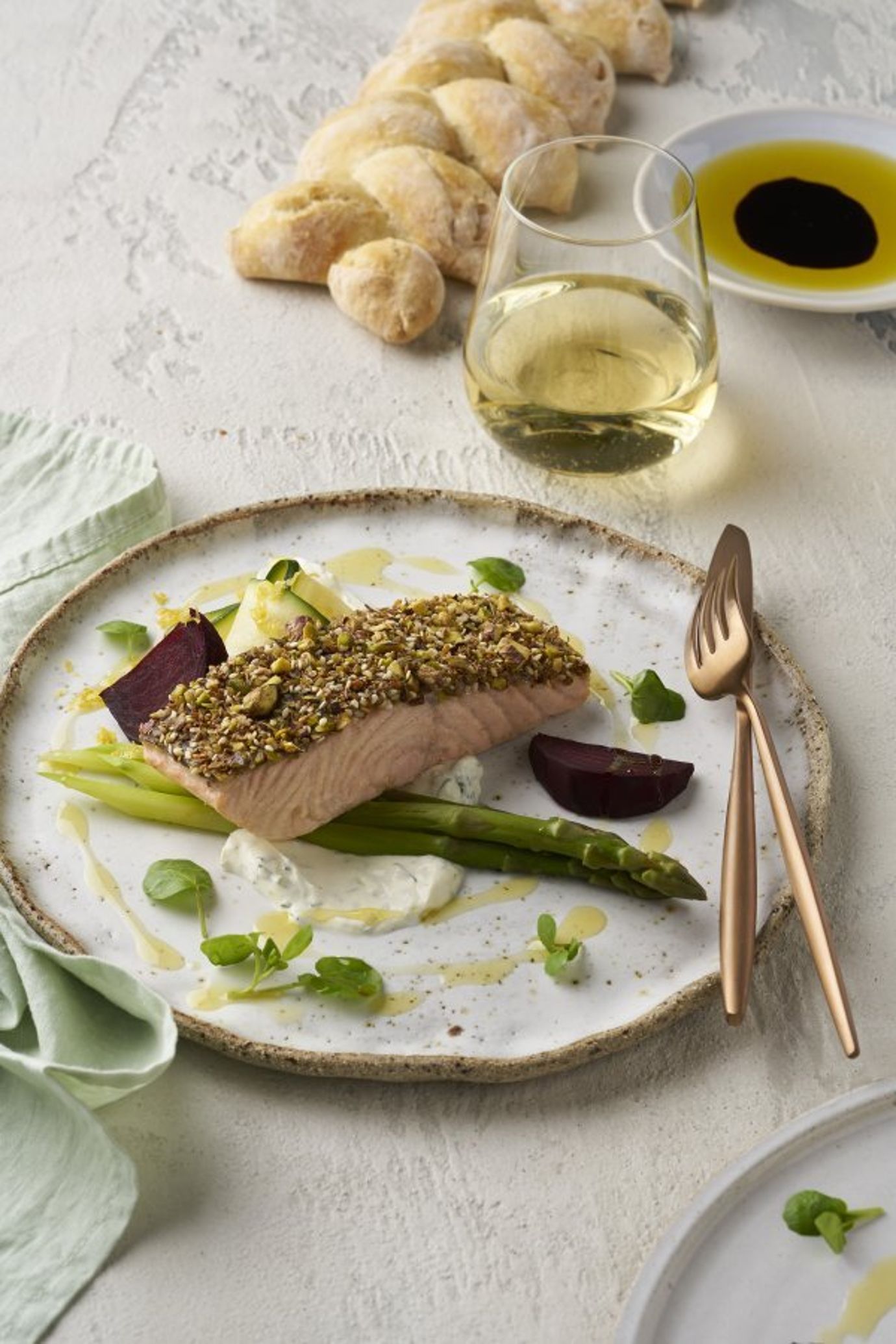 Salmon with a dill dukkah crust