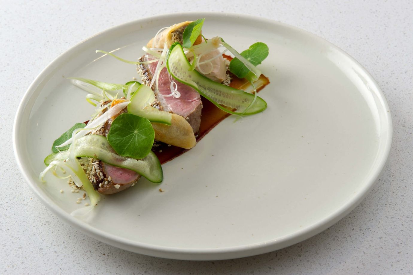 Dukkah-crusted Peking duck breast, duck liver parfait, house-made hoisin