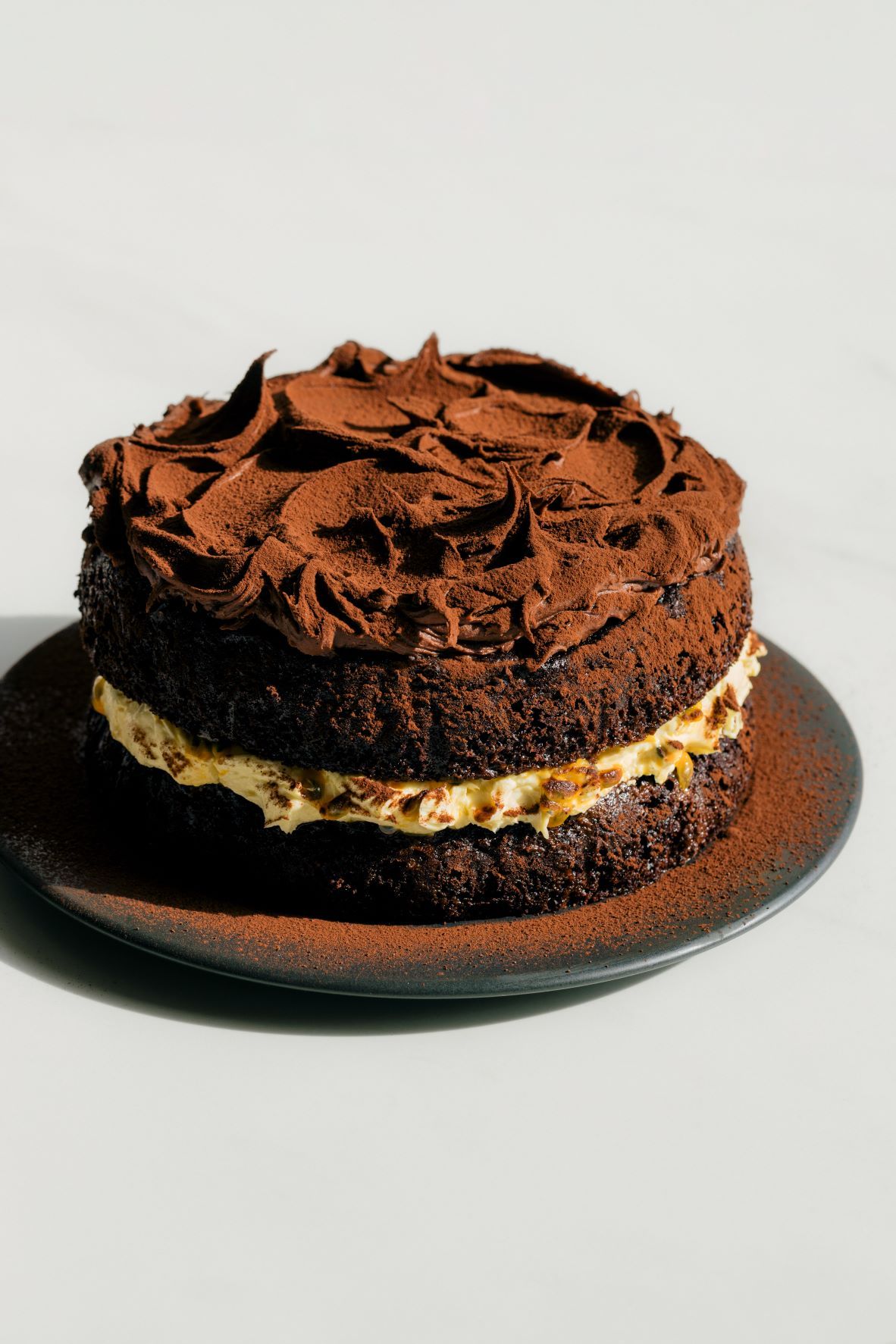 Chocolate and passionfruit layer cake