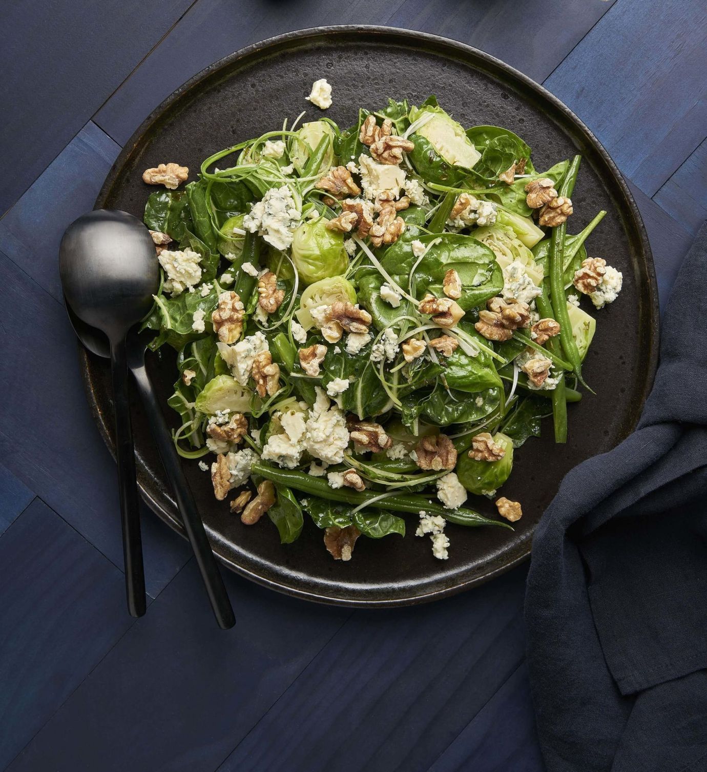 Winter greens salad with gorgonzola and walnuts