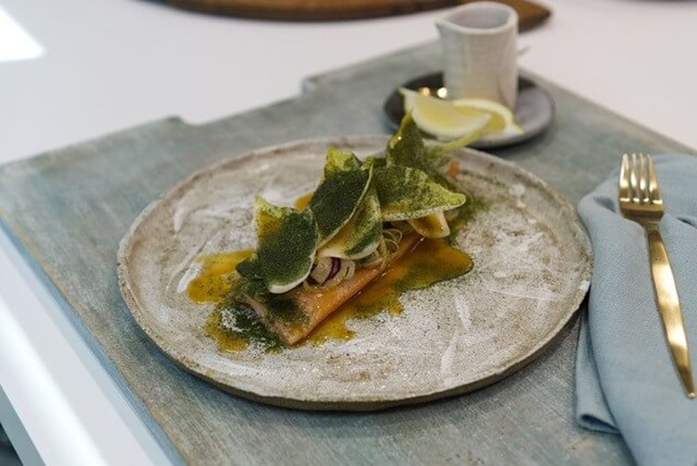 Rainbow trout, roasted bone sauce, fennel salad