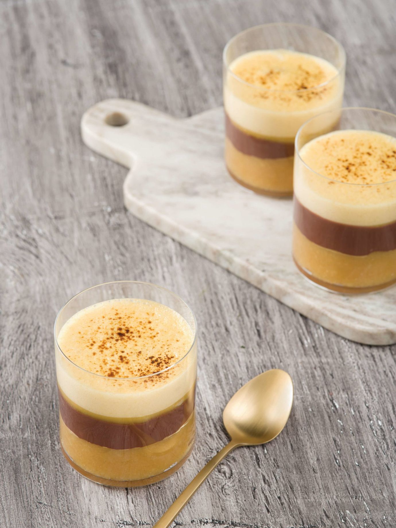 Dried pear with walnuts, calvados sabayon and chocolate