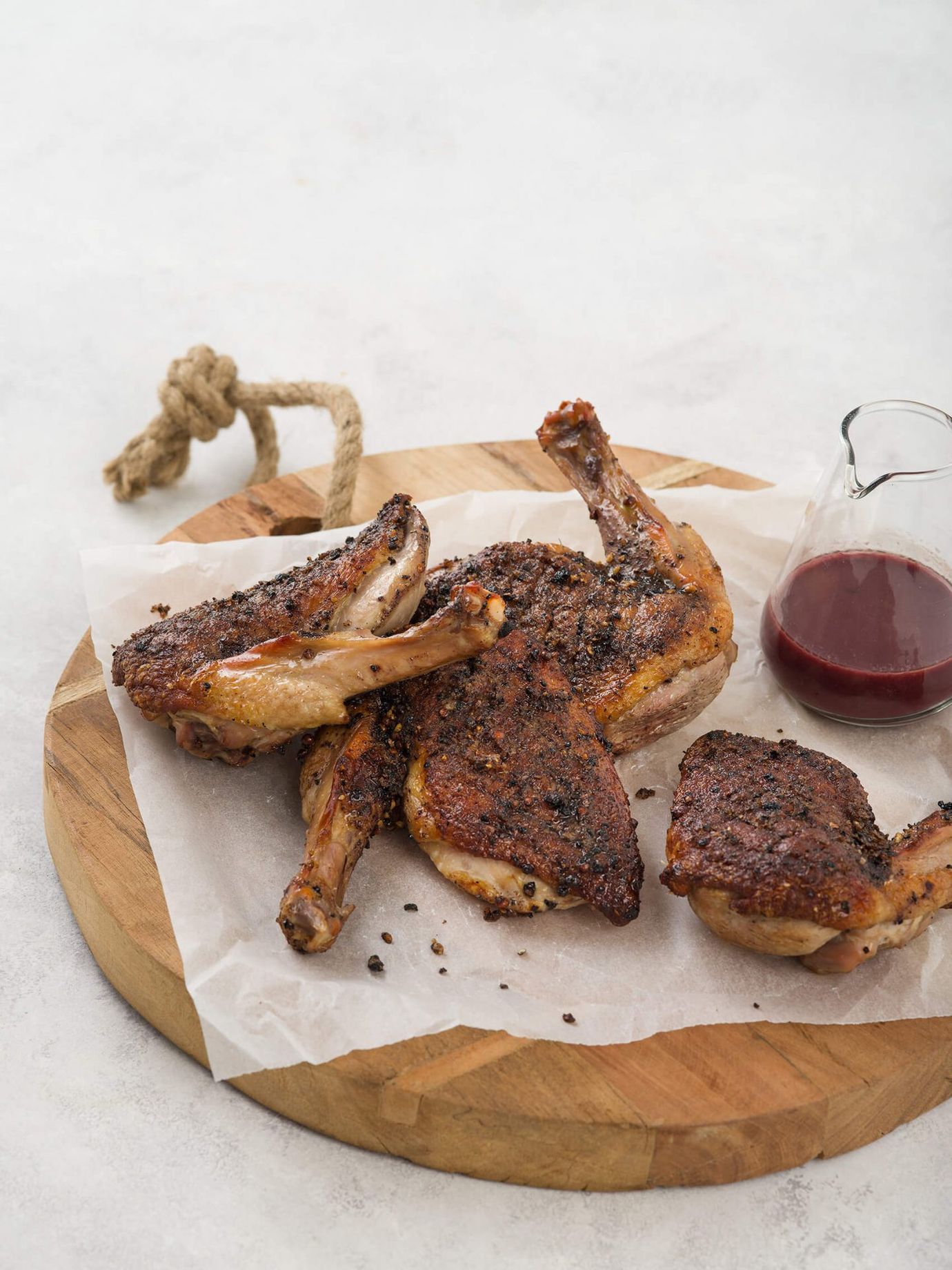 Pepper crusted duck with blackberry red wine glaze