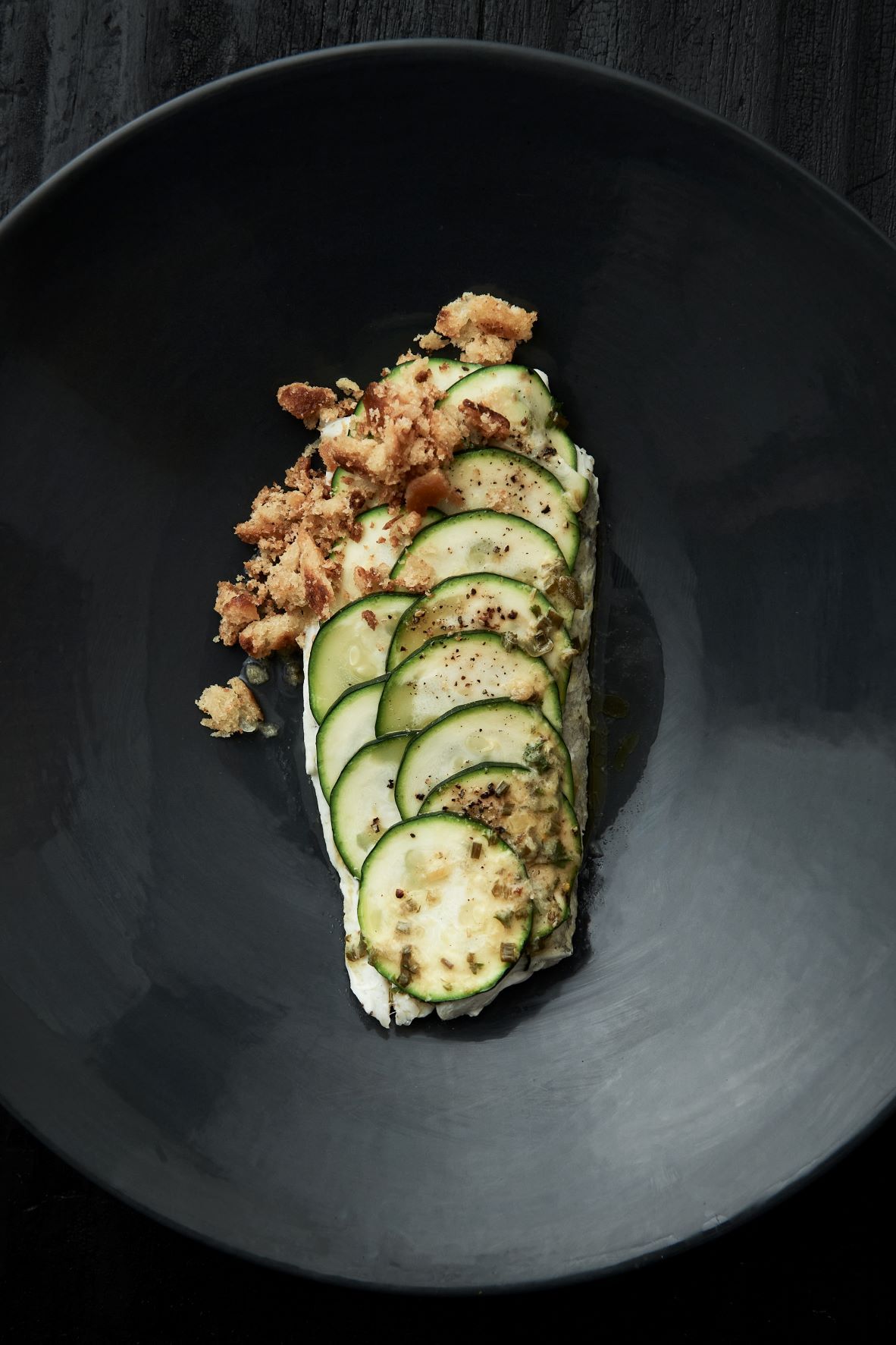 Flathead tails, seasoned butter and zucchini