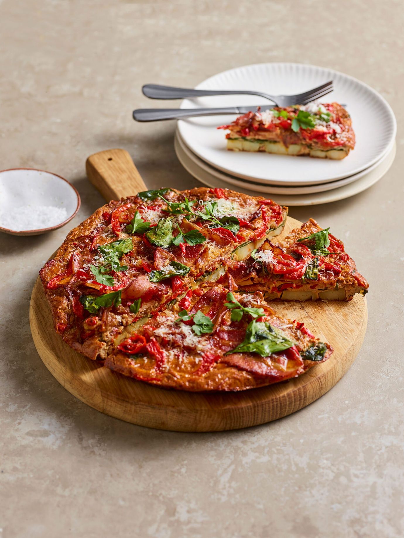 Spanish tortilla with spinach and smoky bacon