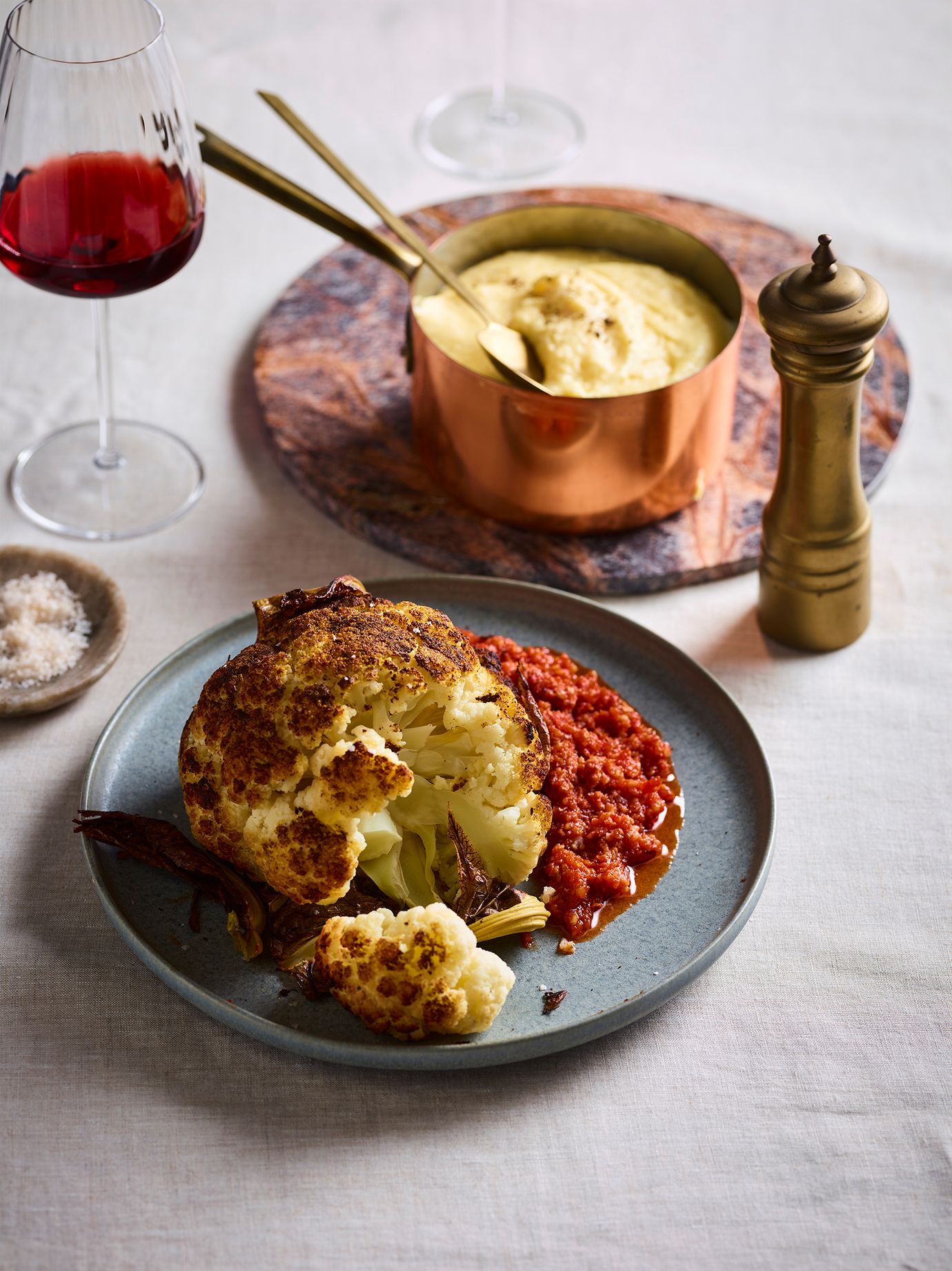 Roasted cauliflower with tomato pesto