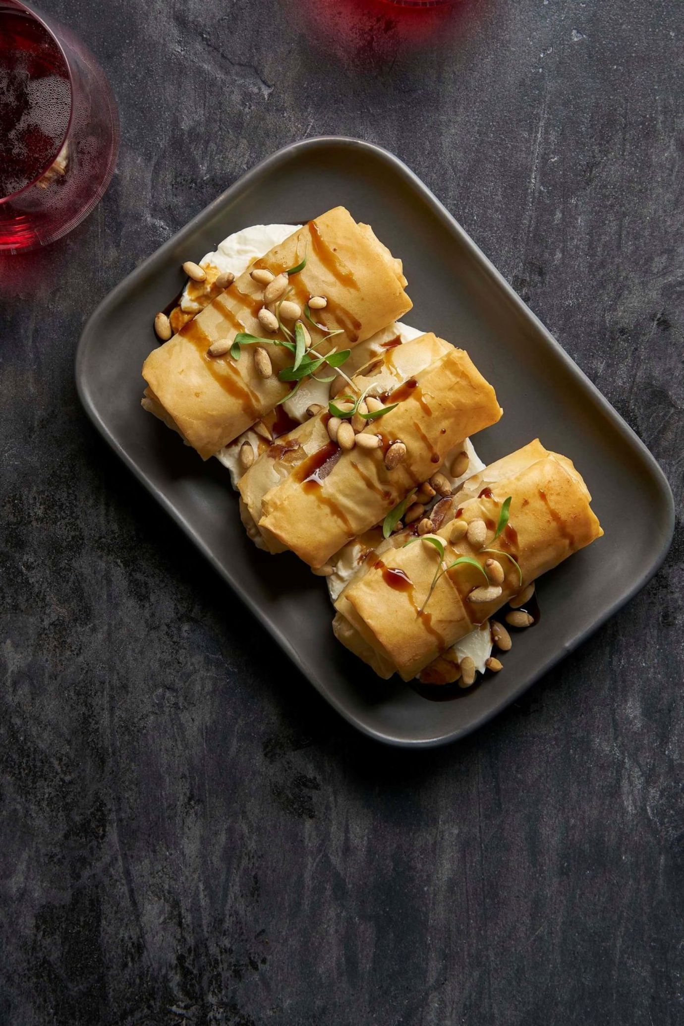Filo parcels with raisins and pine nuts