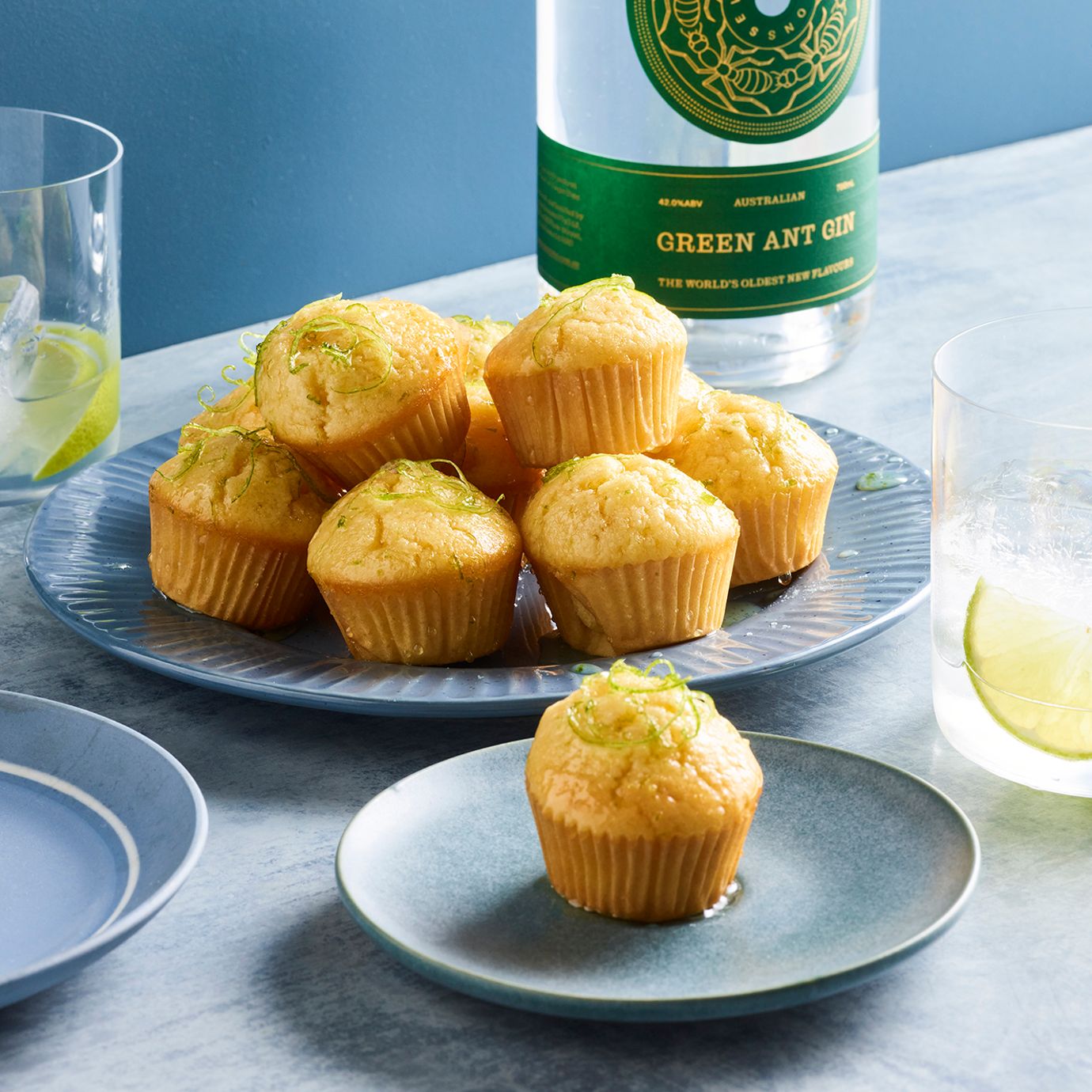 Green ant gin and lime mini cupcakes