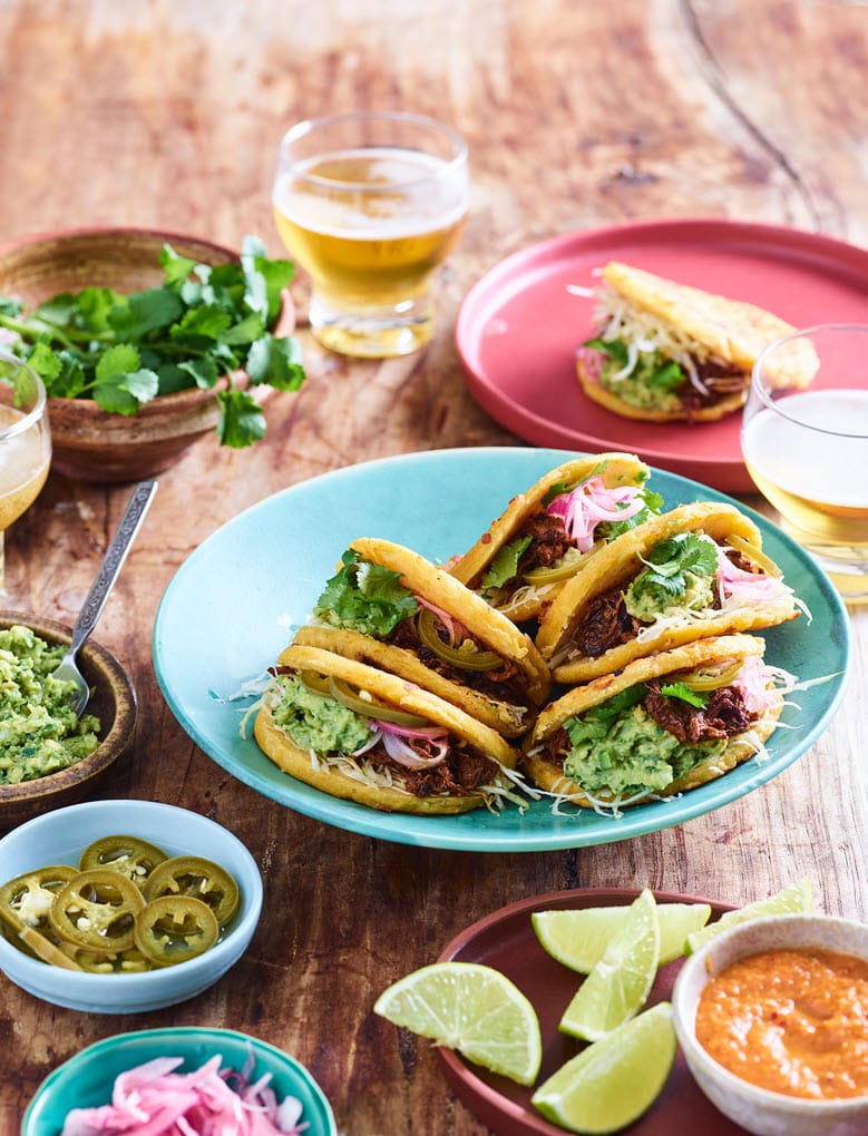 Venezuelan arepas with slow cooked pork and guacamole