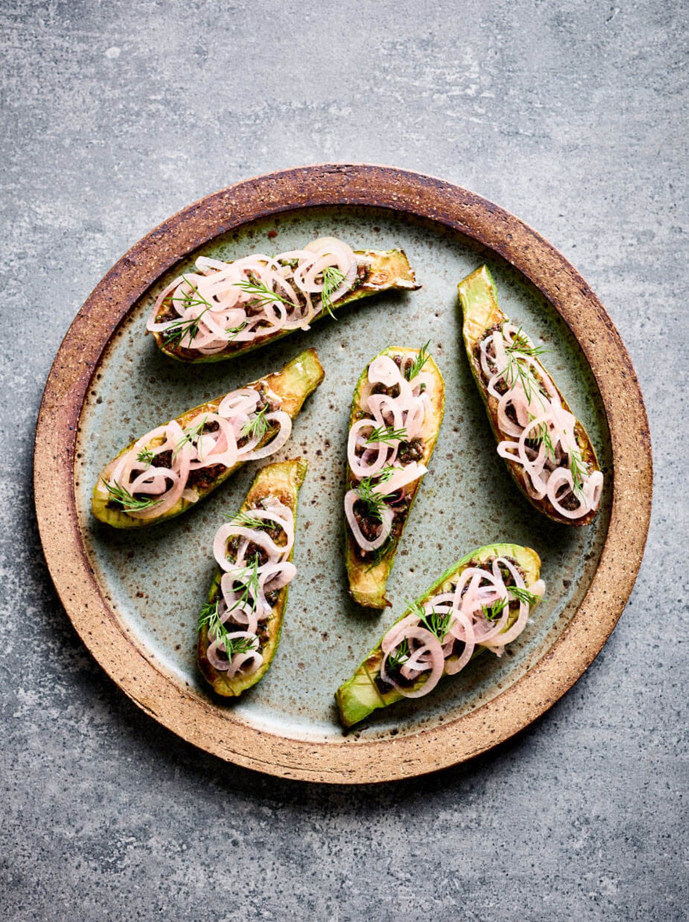 Courgettes, anchovies, pickled shallots
