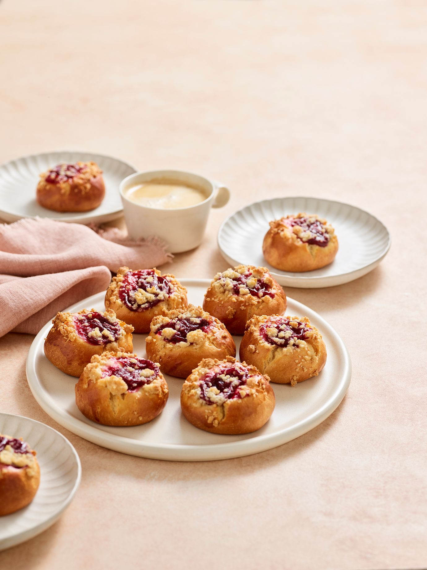 Raspberry filled pastries with streusel topping (Kolaches)