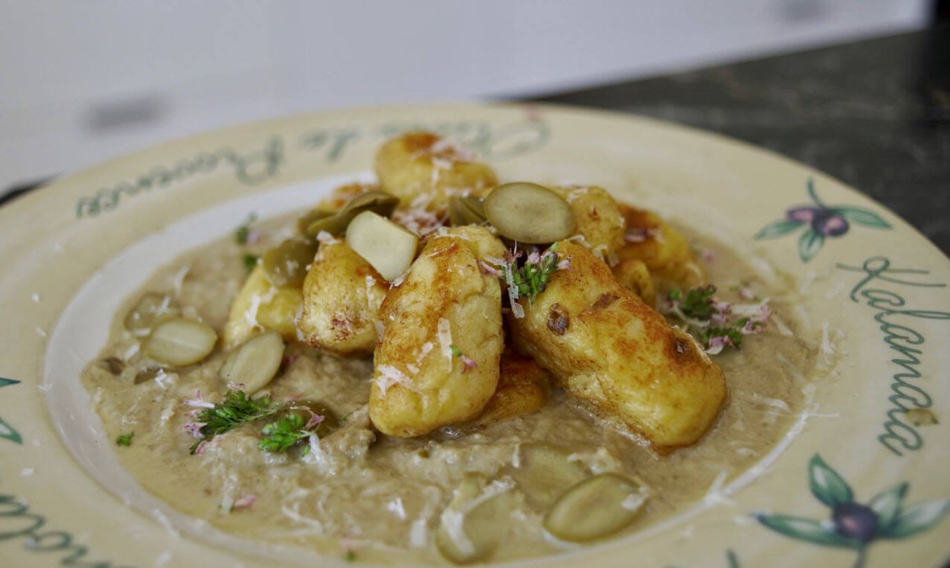 Gnocchi with green olive sauce