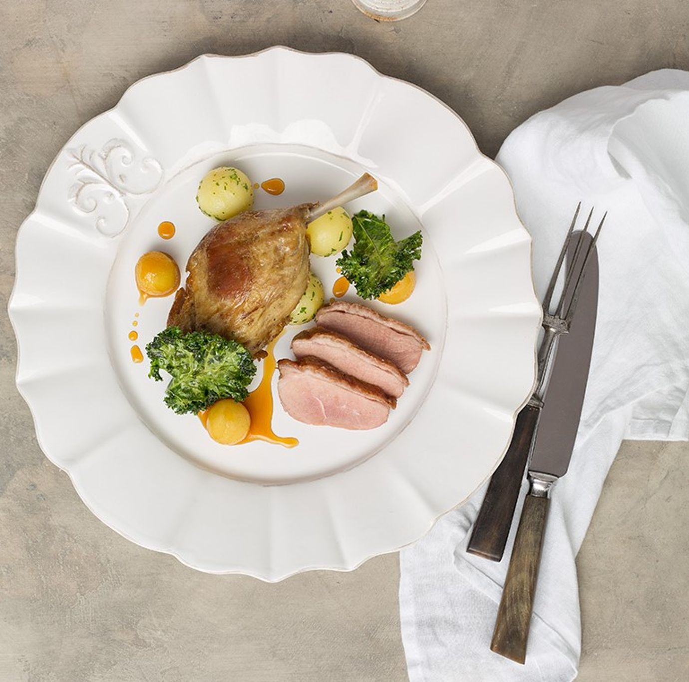 Confit of duck with apple and pear