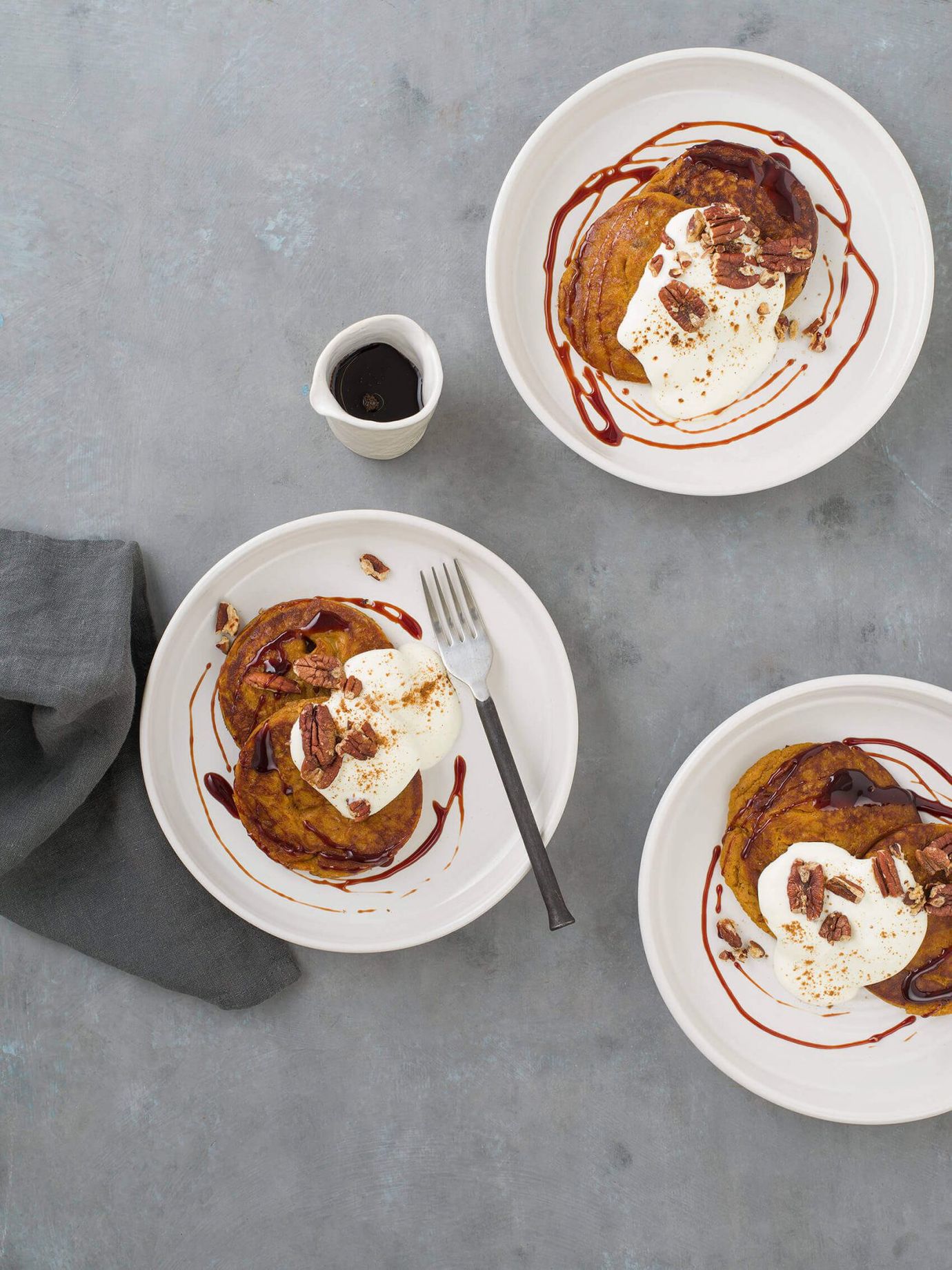 Sweet potato fritters with yoghurt and maple syrup