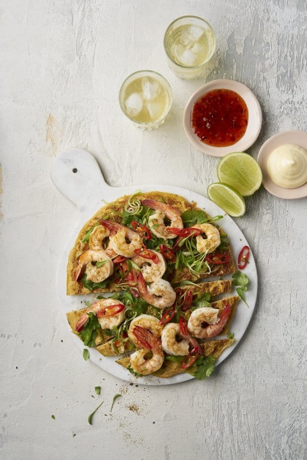 Asian style prawn and rice omelette