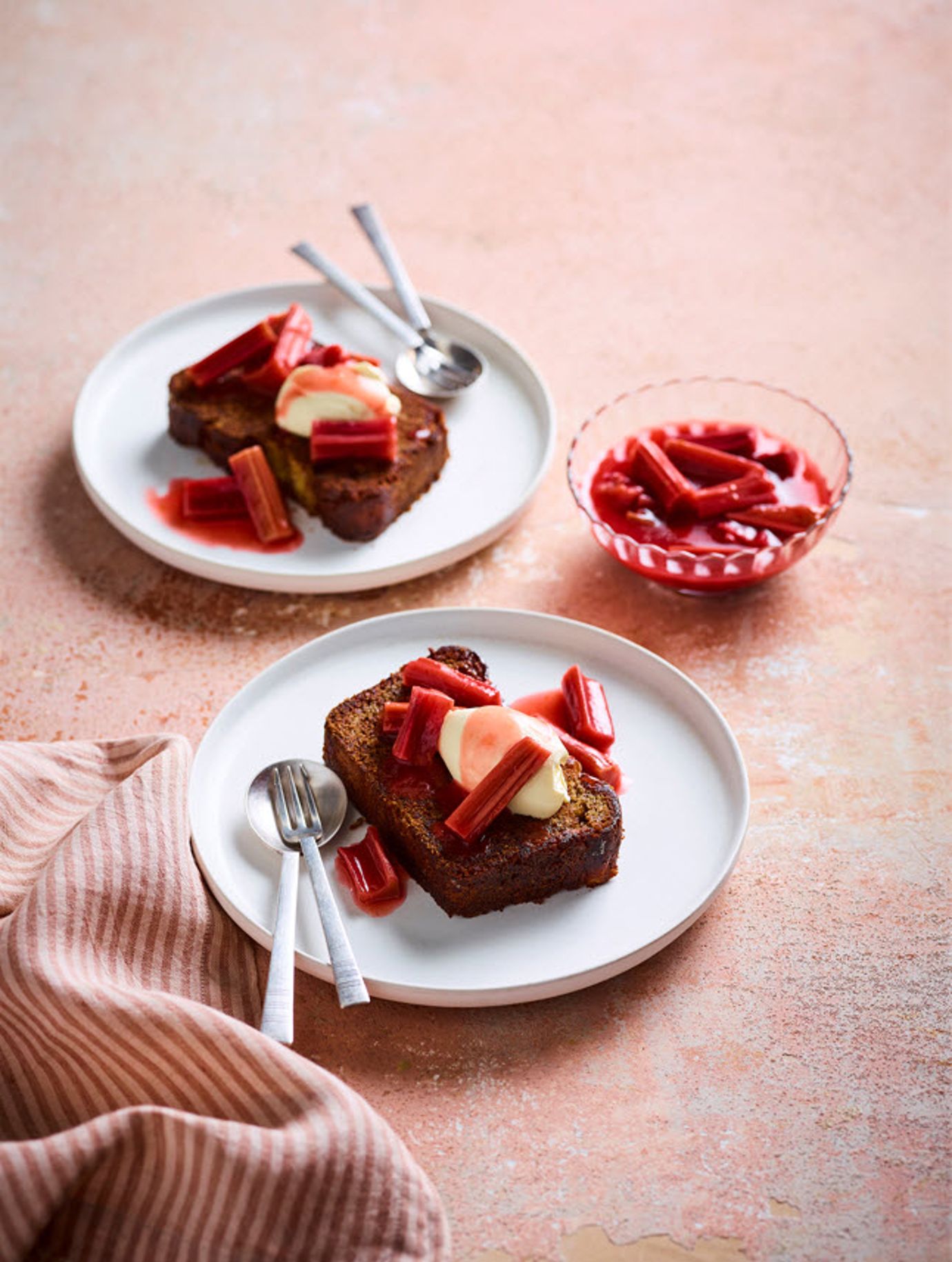 Banana bread French toast with rhubarb compote