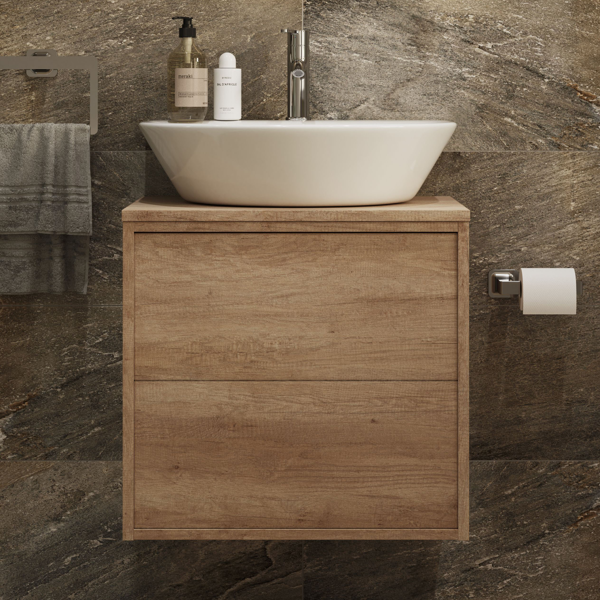 Wickes Tallinn Halifax Oak Push to Open Vanity Unit - 600 x 550mm