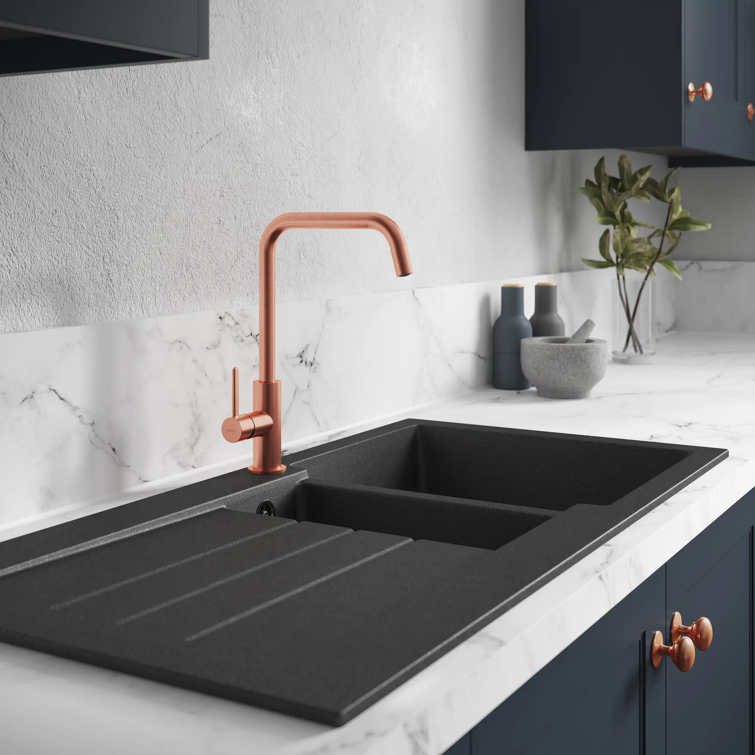 Abode Xcite 1.5 Bowl Reversible Granite Composite Kitchen Sink - Metallic Black