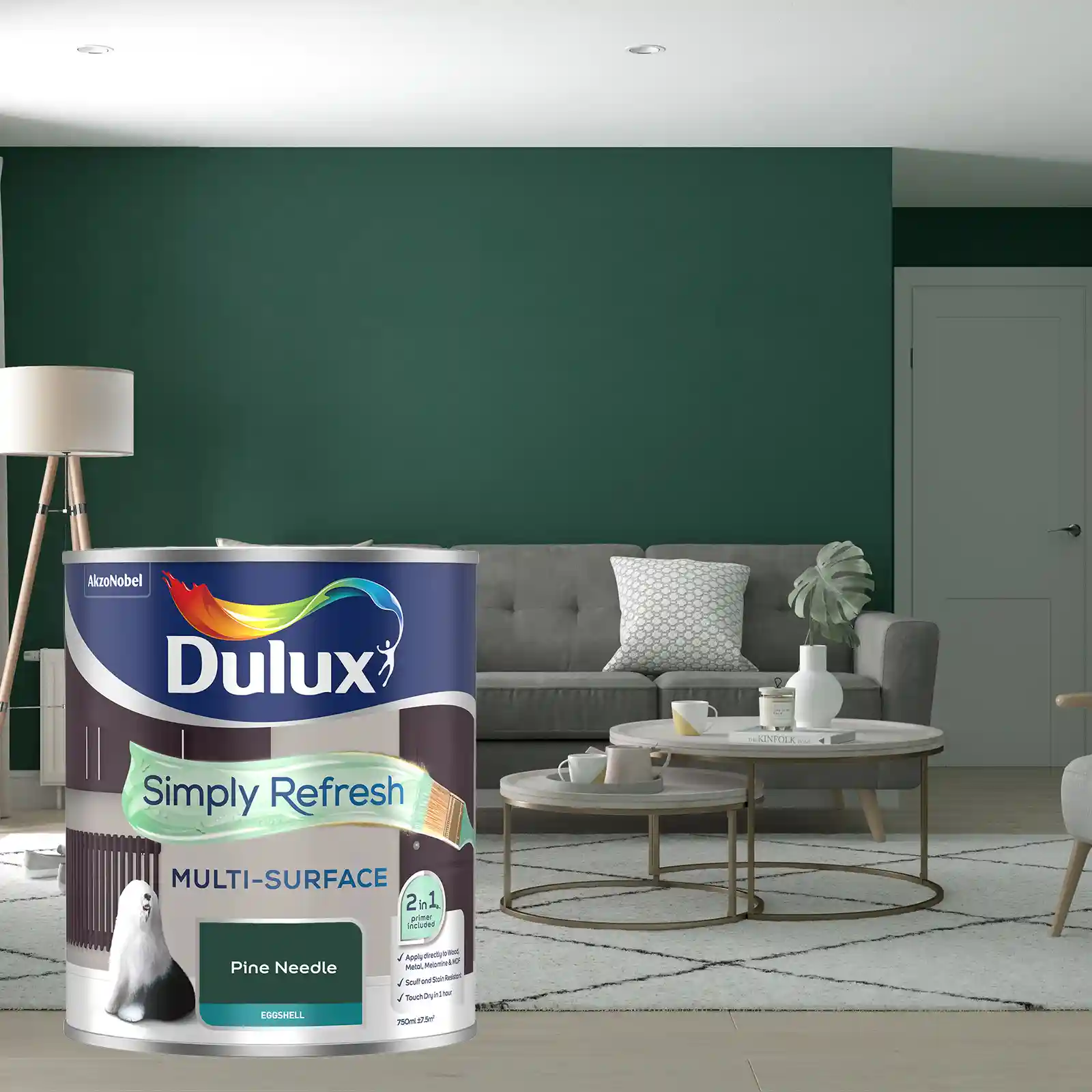 Dulux Simply Refresh Multi Surface Emulsion Paint - Eggshell - Pine Needle - 750ml