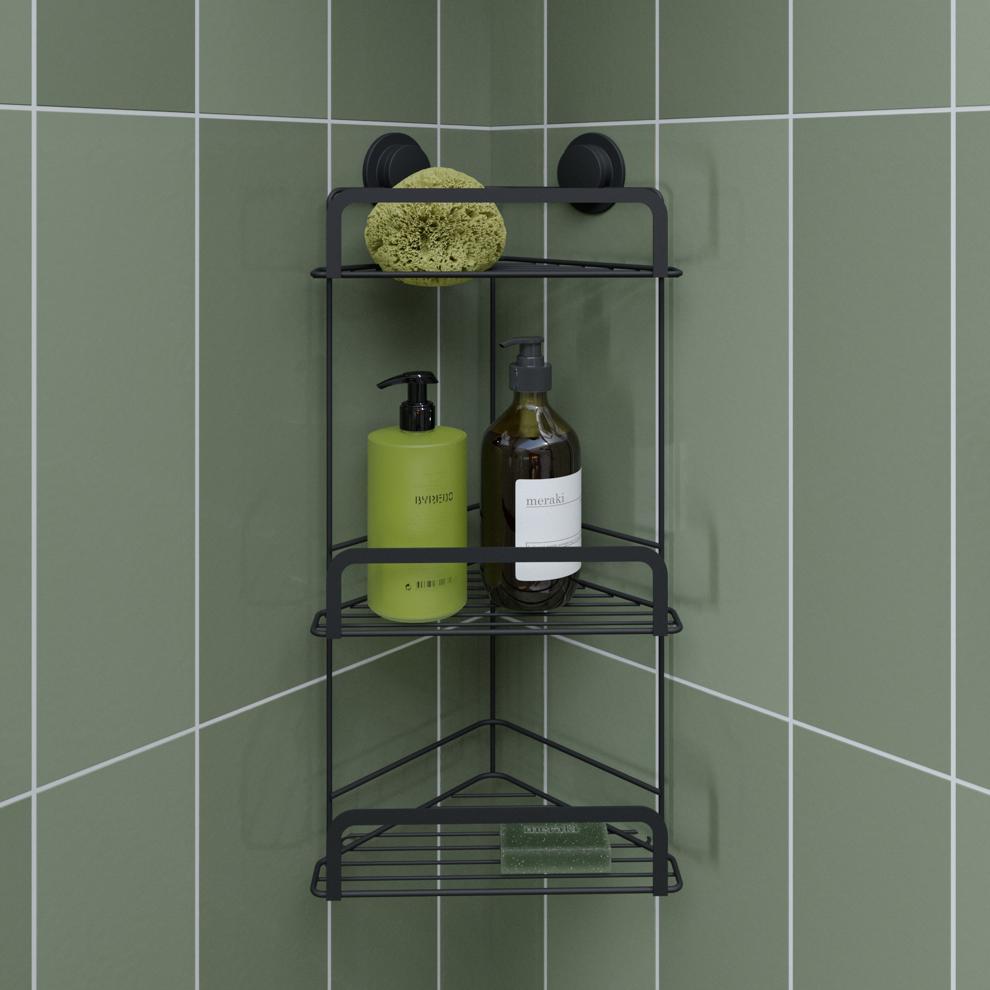 Croydex Stick ‘n’ Lock™ Three Tier Corner Basket - Matt Black