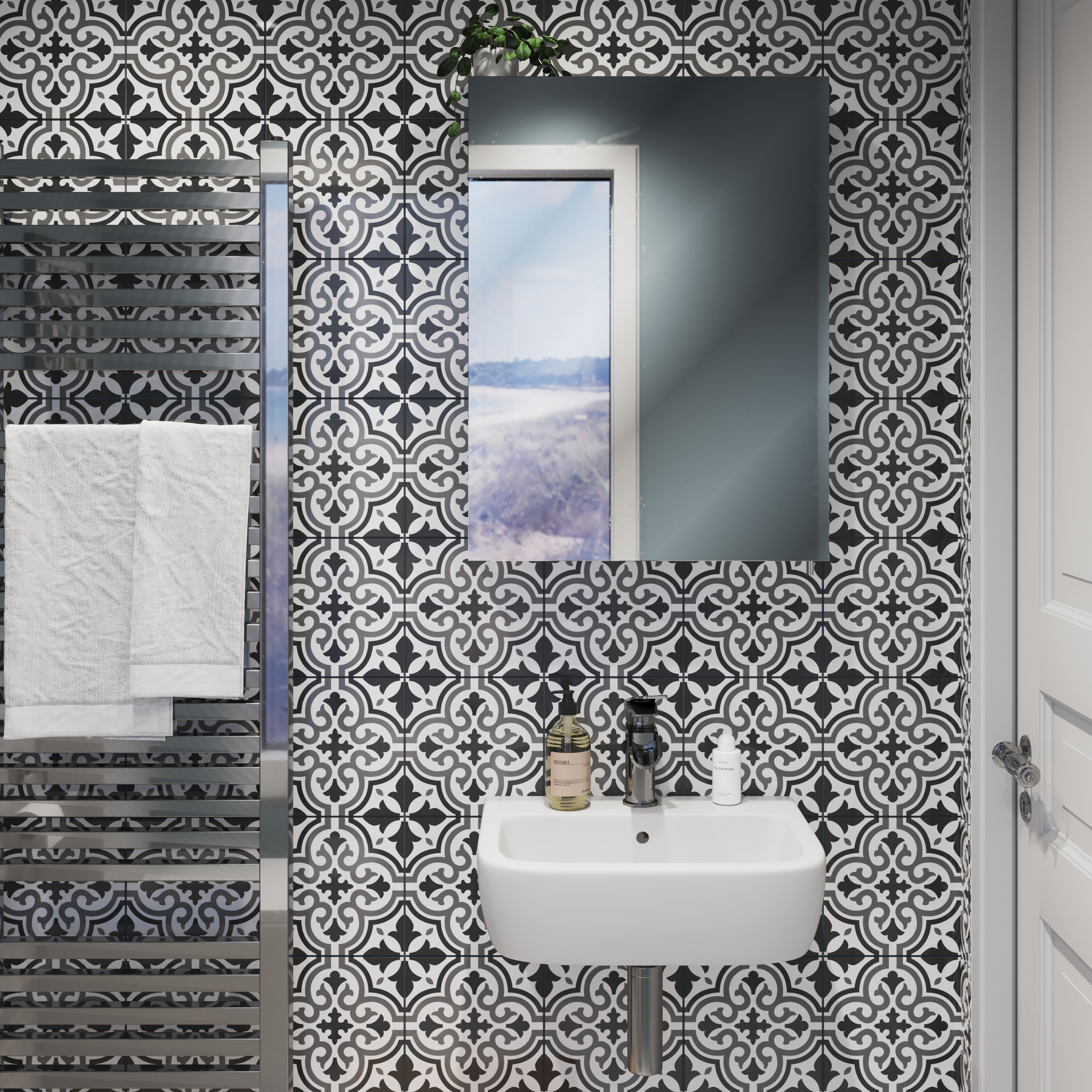 Wickes Melia Charcoal Patterned Ceramic Wall & Floor Tile - 200 x 200mm