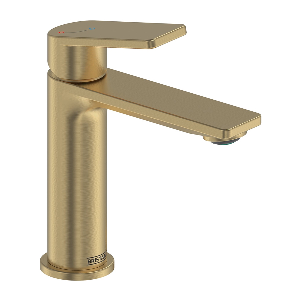 Bristan Frammento Cold Start Brushed Brass Small Basin Mixer & Clicker Waste