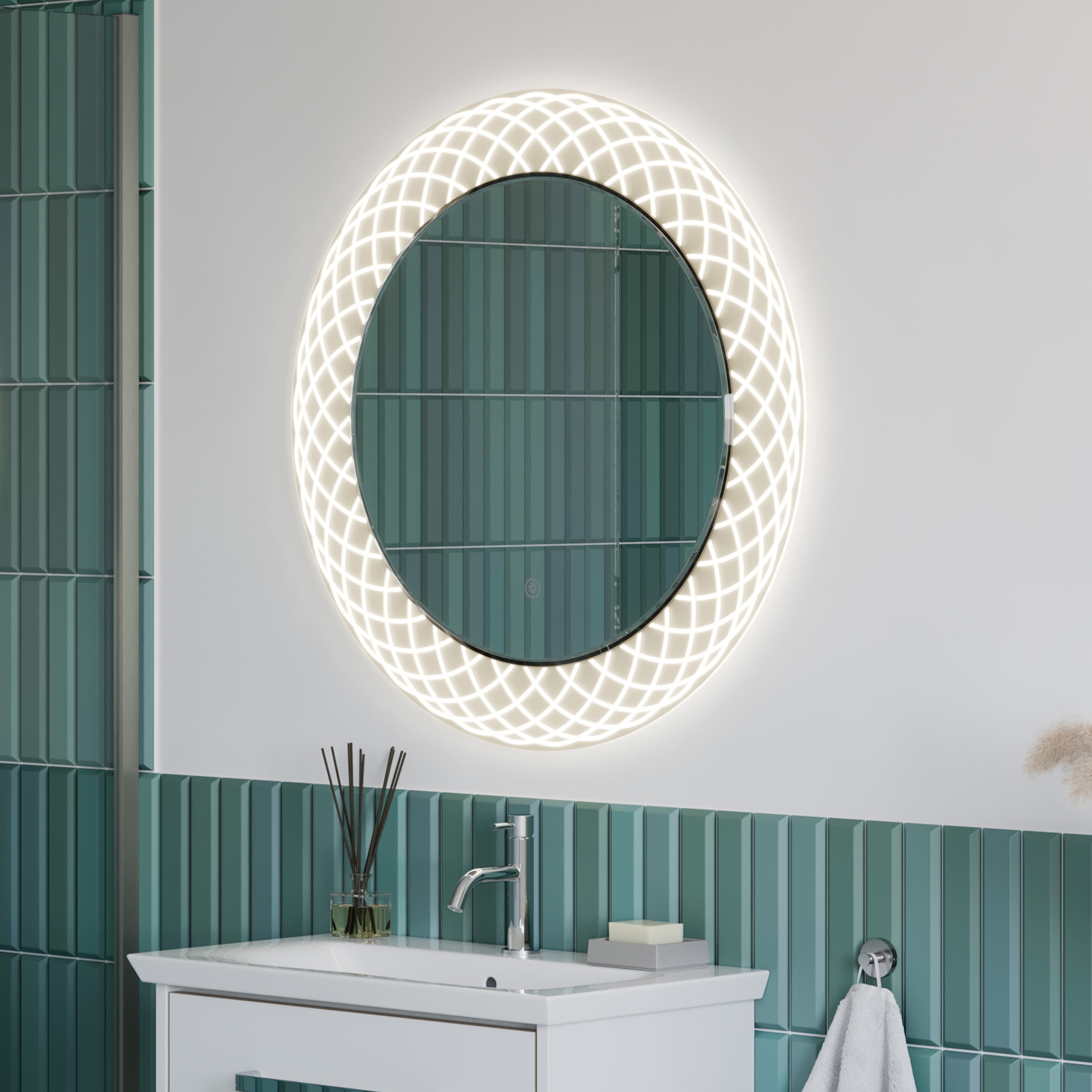 Sensio Spiro Etched Colour Changing LED Bathroom Mirror - &oslash;800mm