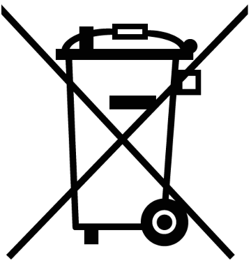 A wheelie bin with a black cross over it, depicting the symbol that means you should not throw out the item with household waste