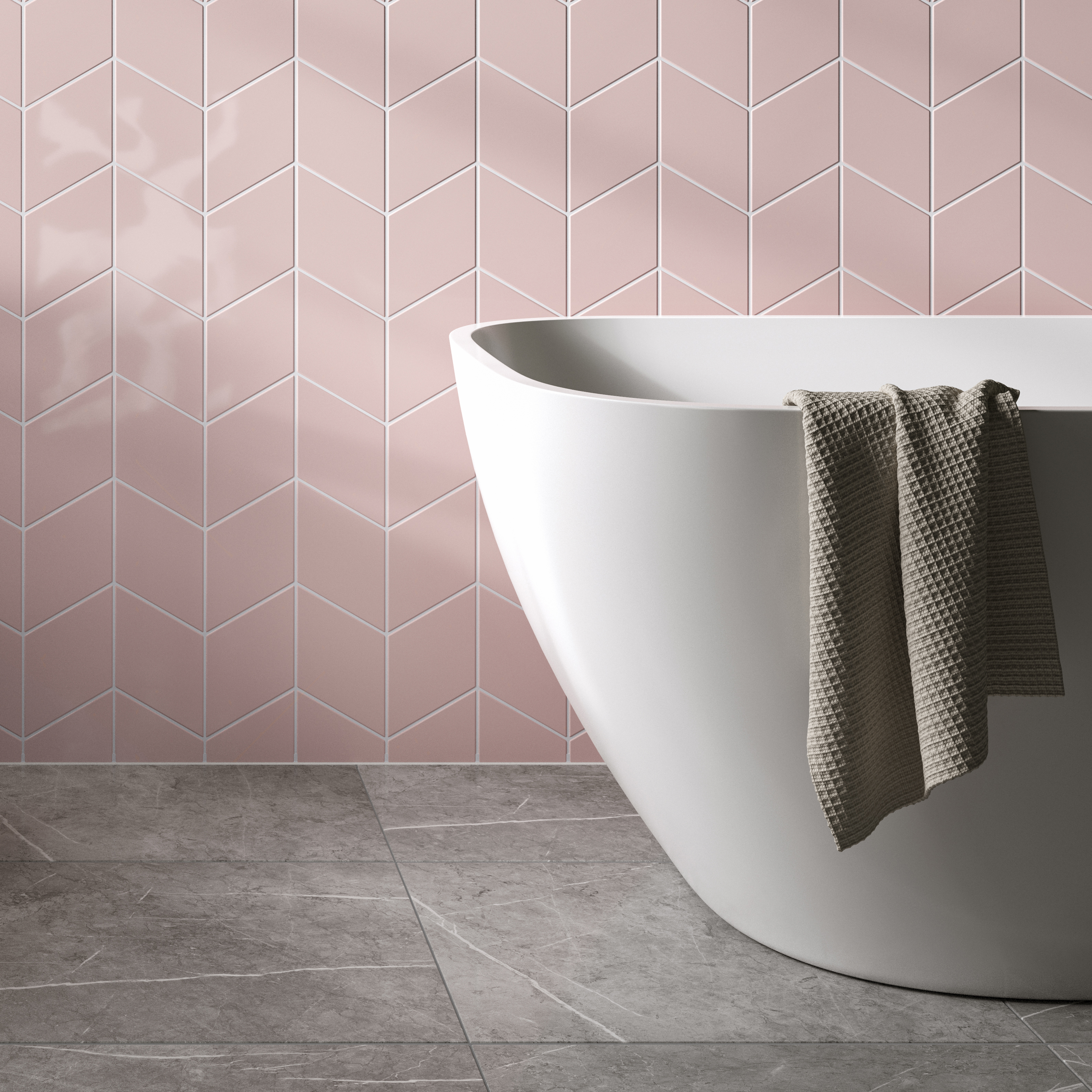 Wickes Boutique Lozenge Pink Gloss Ceramic Wall Tile - 263 x 152mm