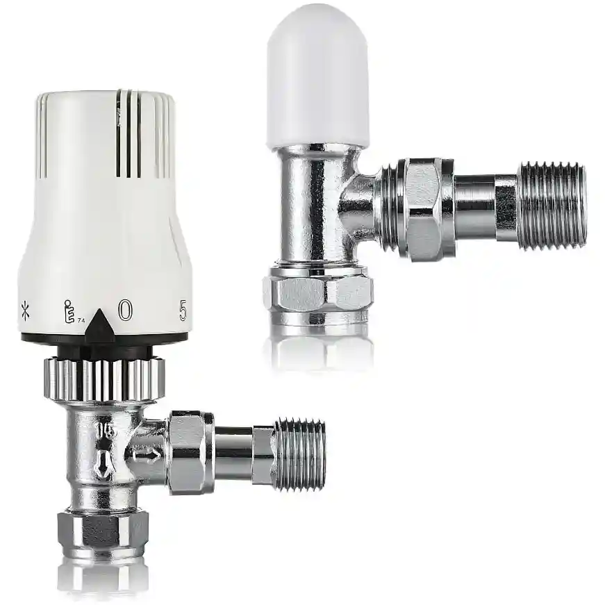 Primaflow White Thermostatic Radiator Valve & Lockshield - 15mm