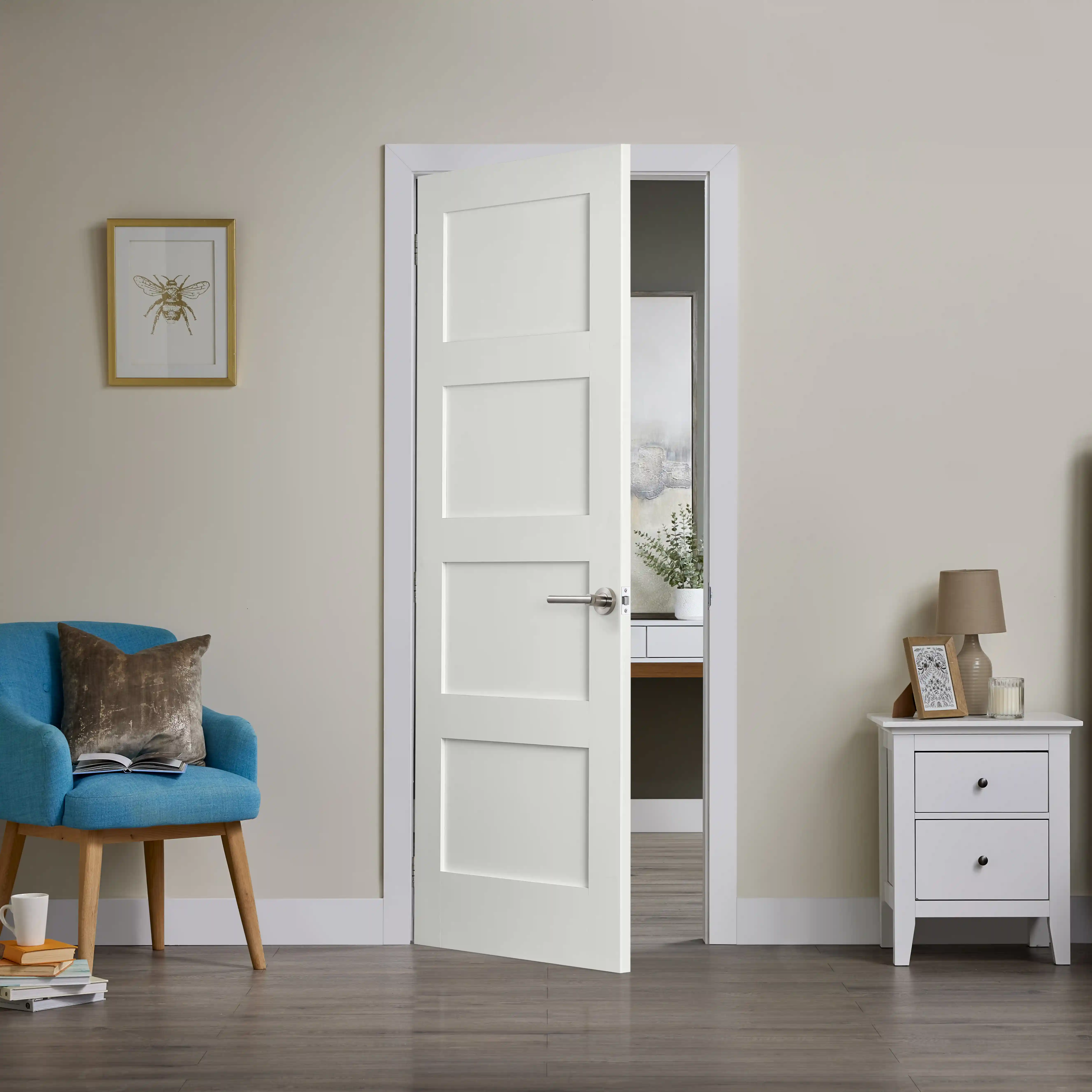 Wickes Marlow 4 Panel Shaker White Primed Solid Core Door - 1981 x 762mm