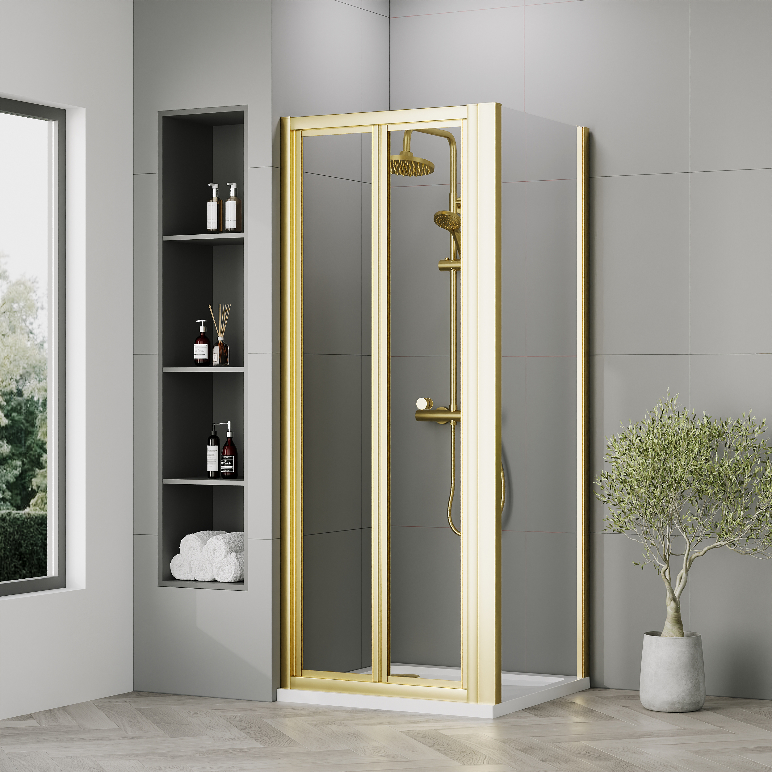 Nuie Brushed Brass Bi-Fold Door & Shower Enclosure Package - 760 x 760mm