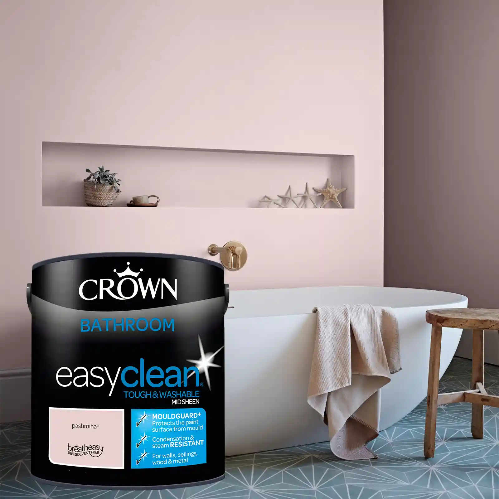 Crown Easyclean Mid Sheen Emulsion Bathroom Paint - Pashmina - 2.5L