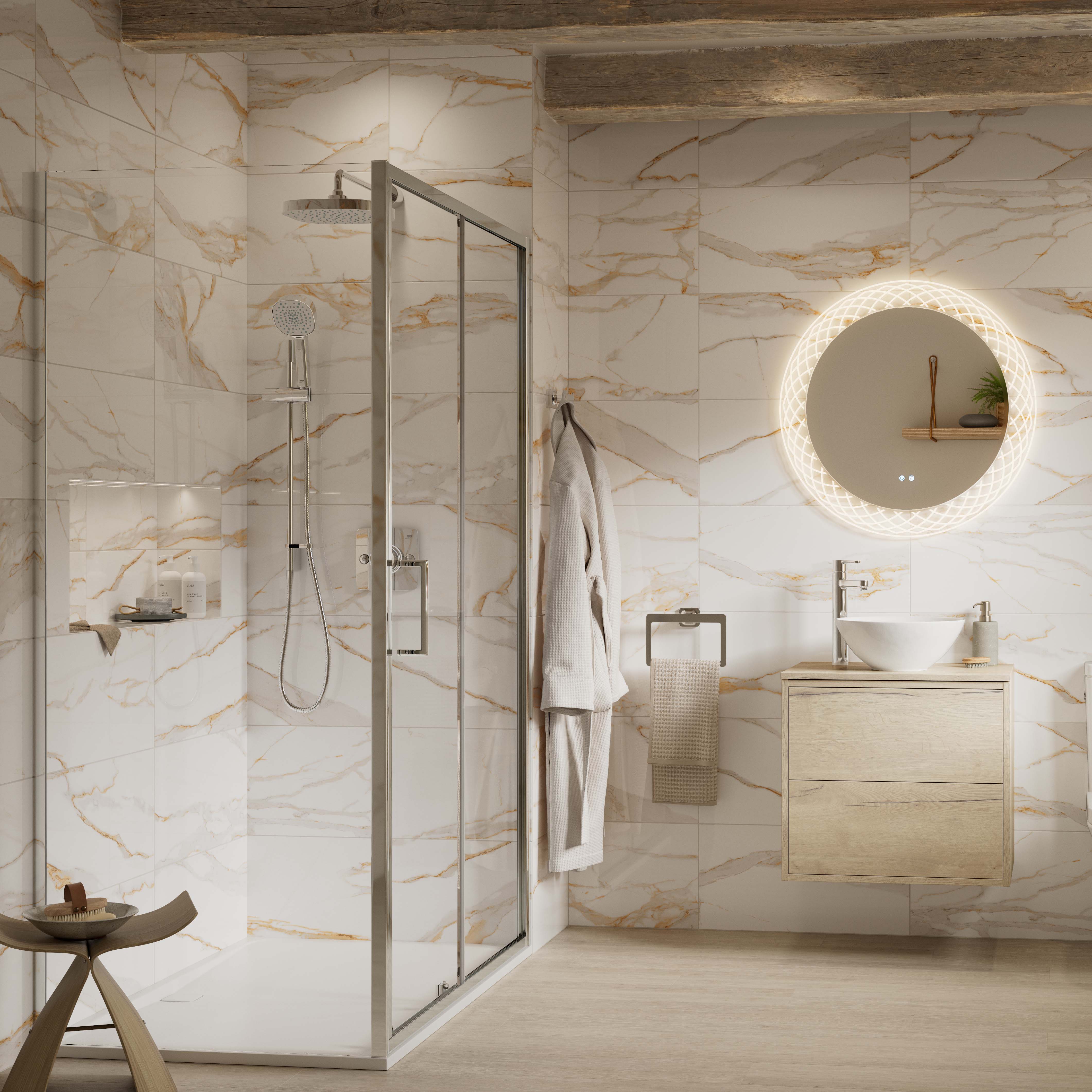 Wickes Calacatta Silk Gold Polished Porcelain Wall & Floor Tile - 600 x 300mm