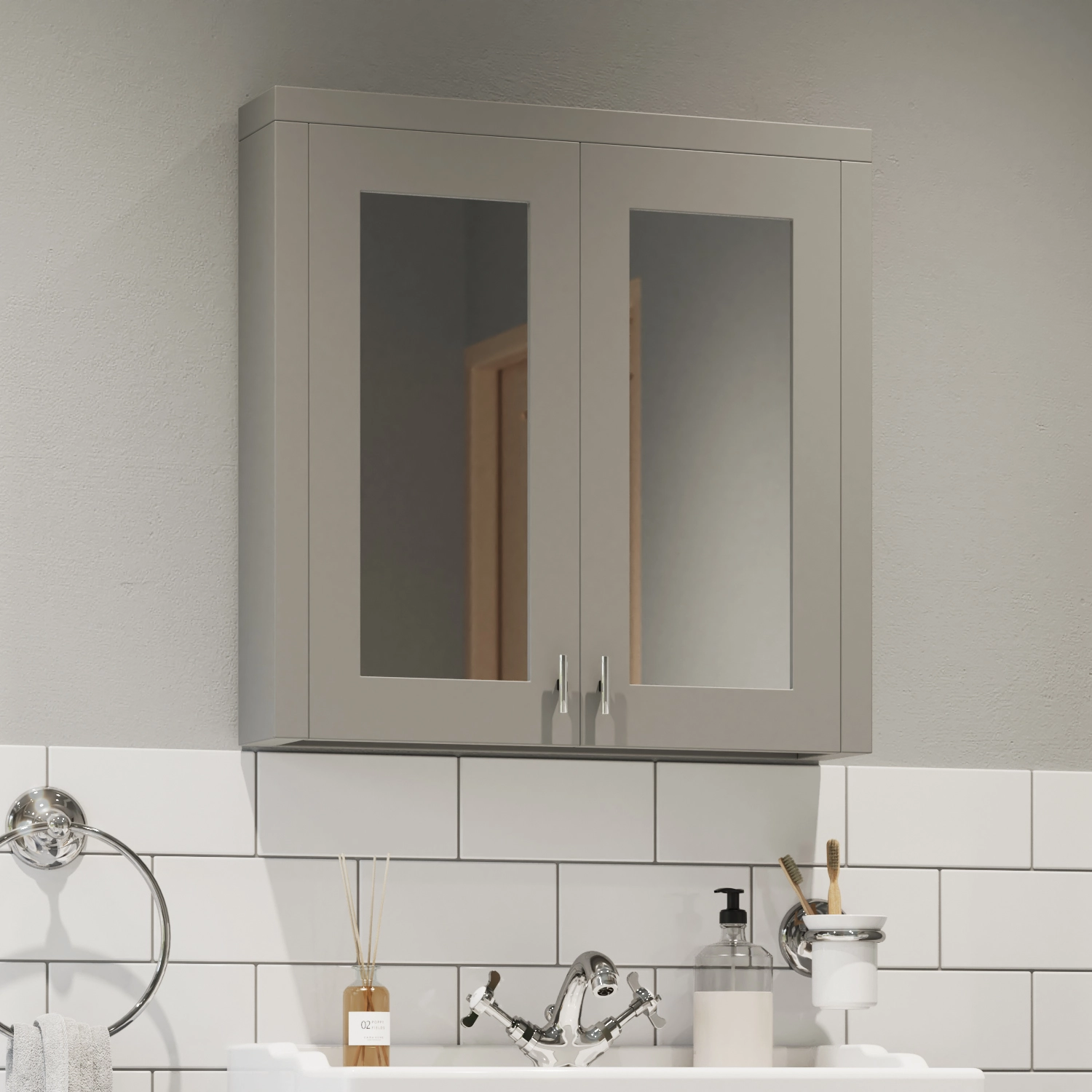 Wickes Hayman Dove Grey Traditional Mirror Cabinet - 700 x 650mm