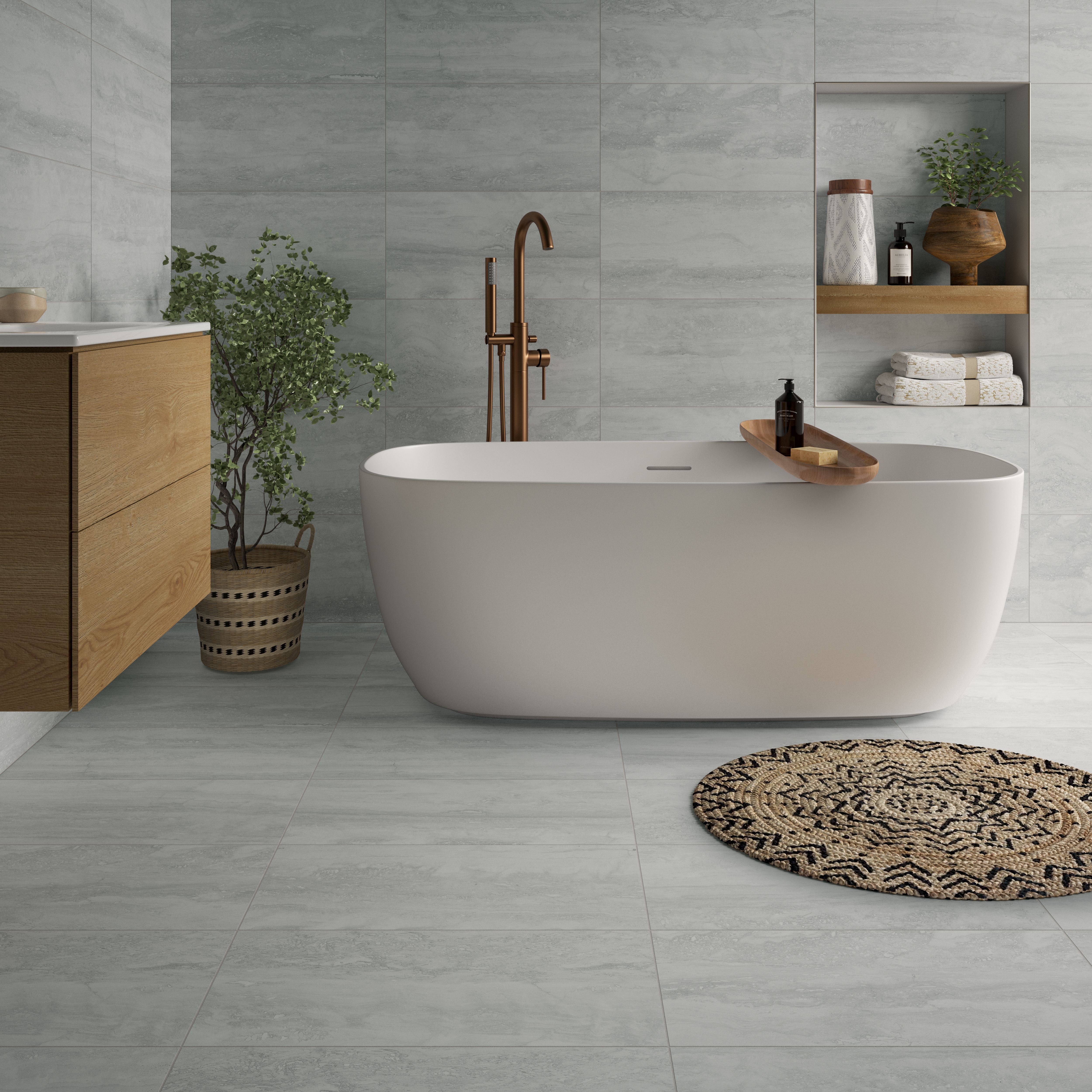 Wickes Everest™ Ash Porcelain Wall & Floor Tile - 600 x 300mm
