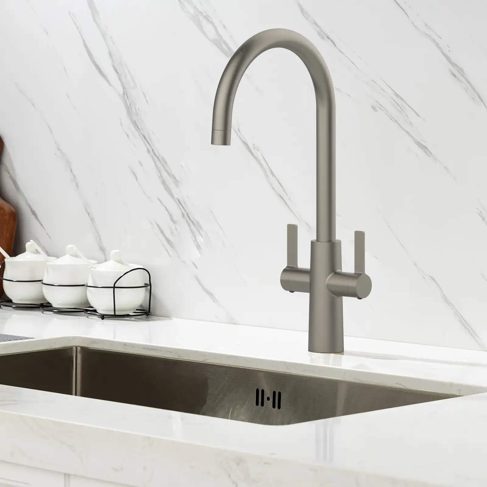 Wickes Lyra Kitchen Mixer Tap - Brushed Nickel