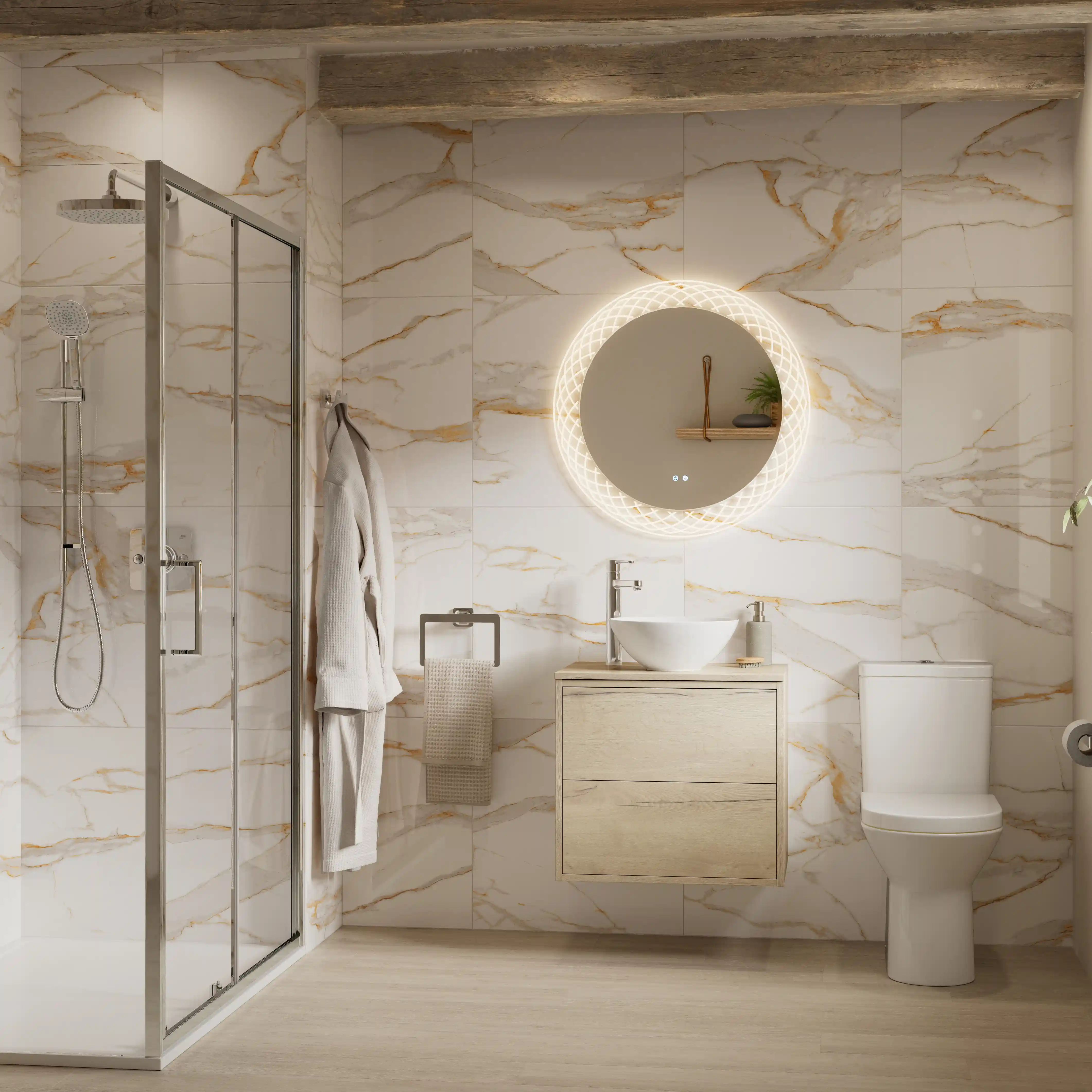 Wickes Calacatta Silk Gold Polished Porcelain Wall & Floor Tile - 600 x 600mm