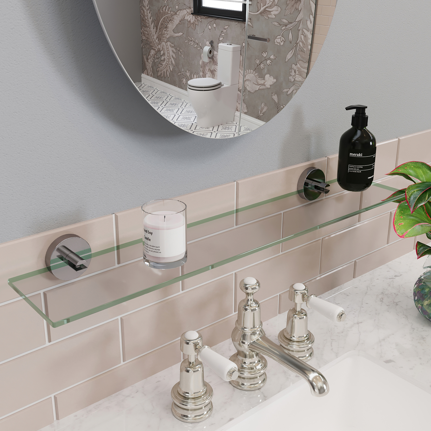 Croydex Flexi-Fix™ Pendle Bathroom Glass Shelf - Chrome