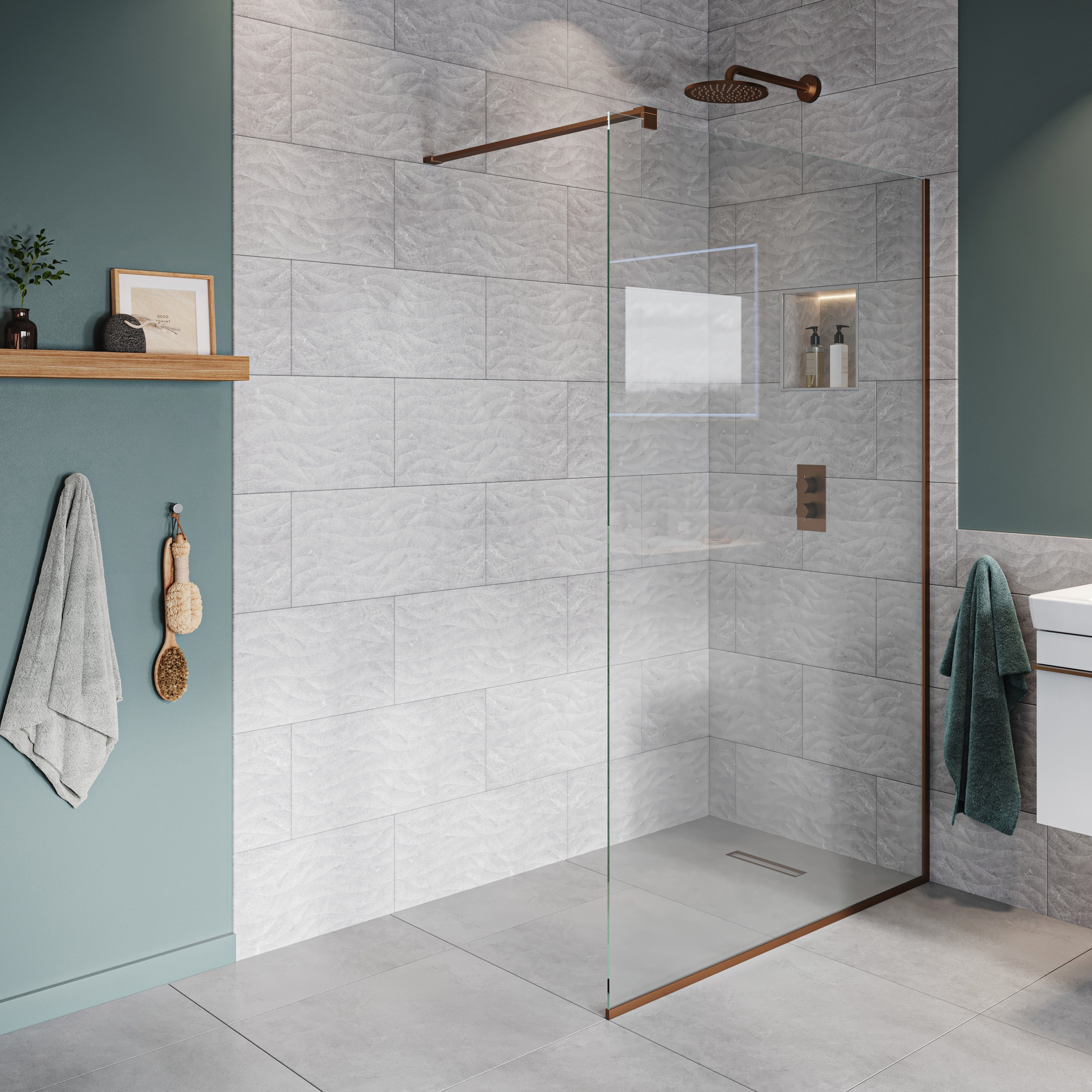 Hadleigh 8mm Brushed Bronze Frameless Wetroom Screen with Wall Arm - 1200mm