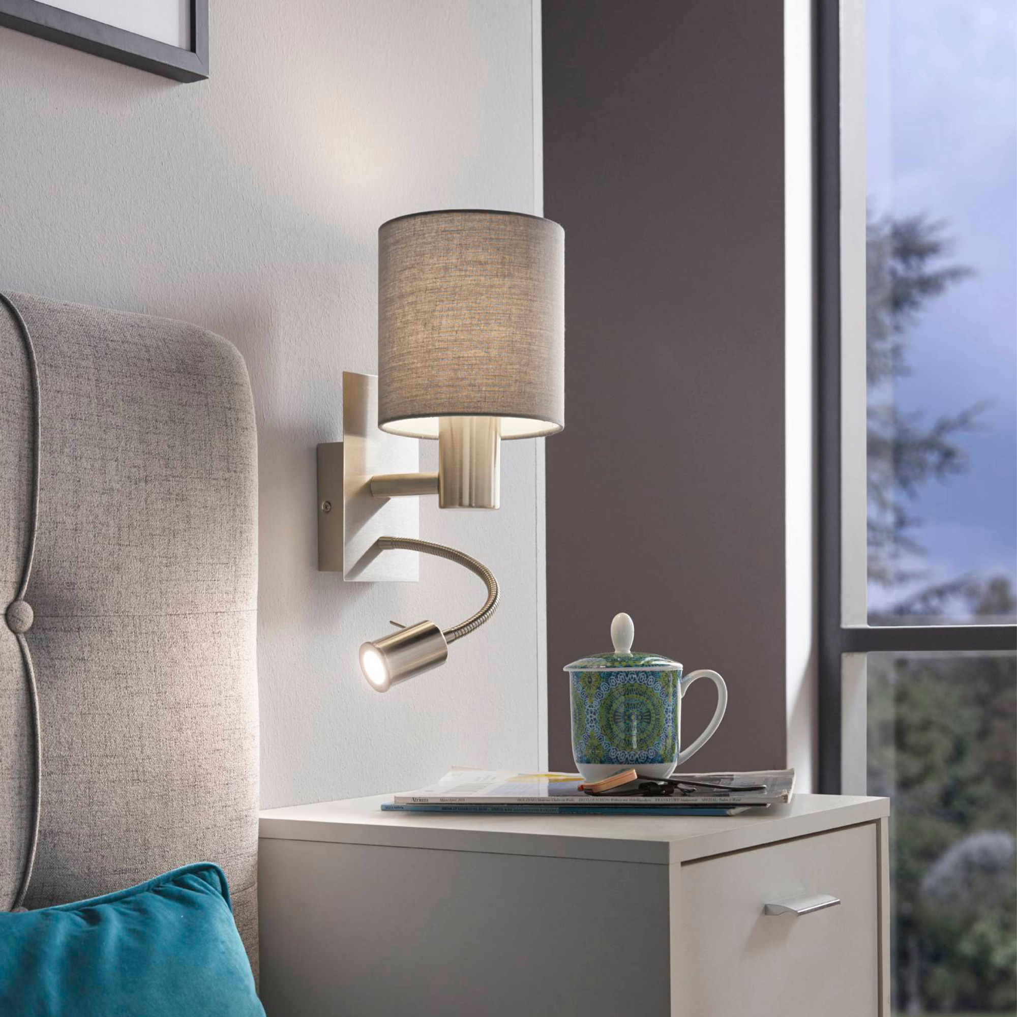 Eglo Pasteri Fabric Wall & Reading Light - Grey