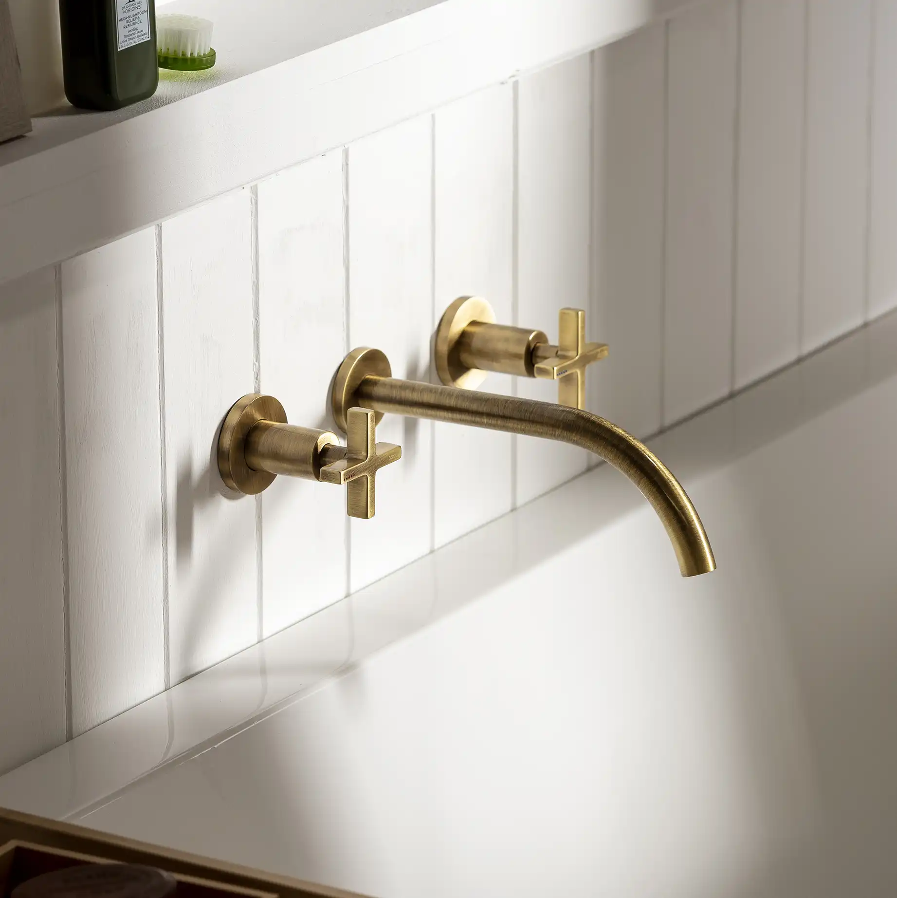 Abode Serenitie Wall Mounted 3 Hole Basin & Bath Mixer - Antique Brass