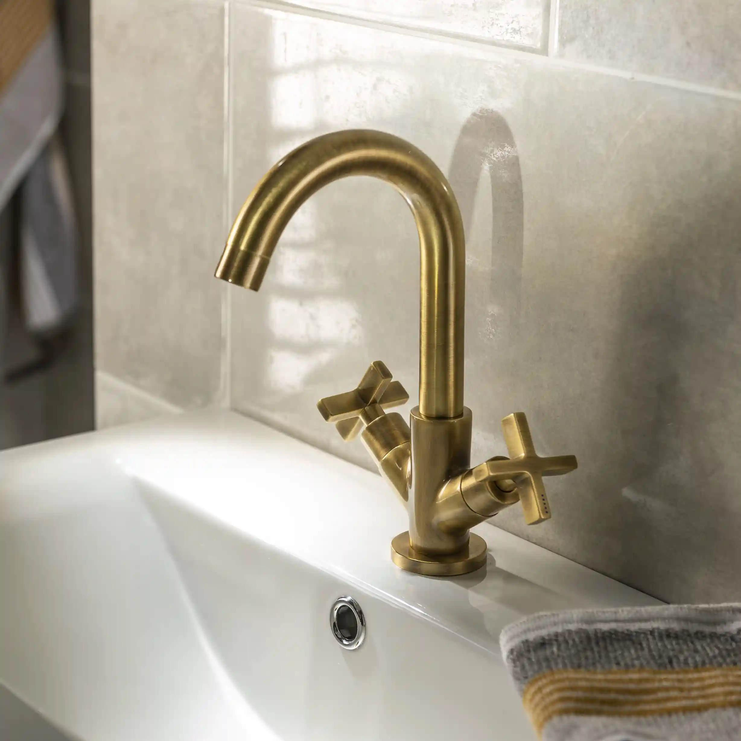 Abode Serenitie Deck Mounted Basin Mixer Tap - Brass